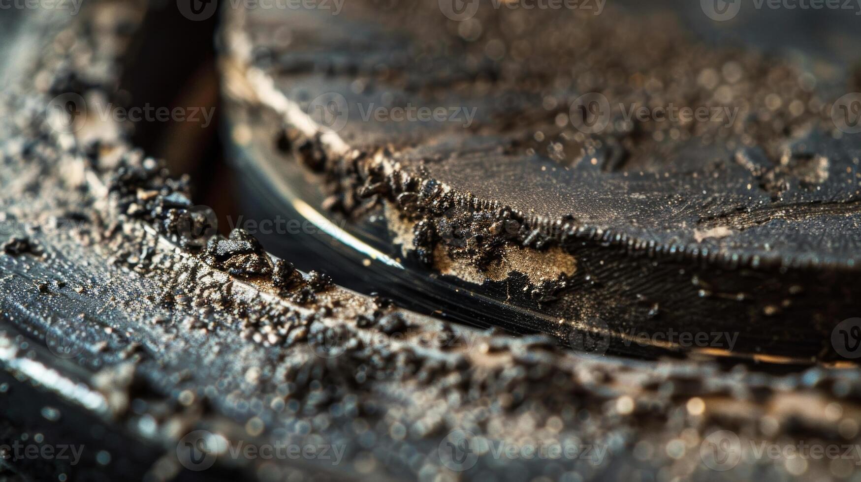 A closeup of a grommet with chunks of missing rubber showing the metal rim beneath photo