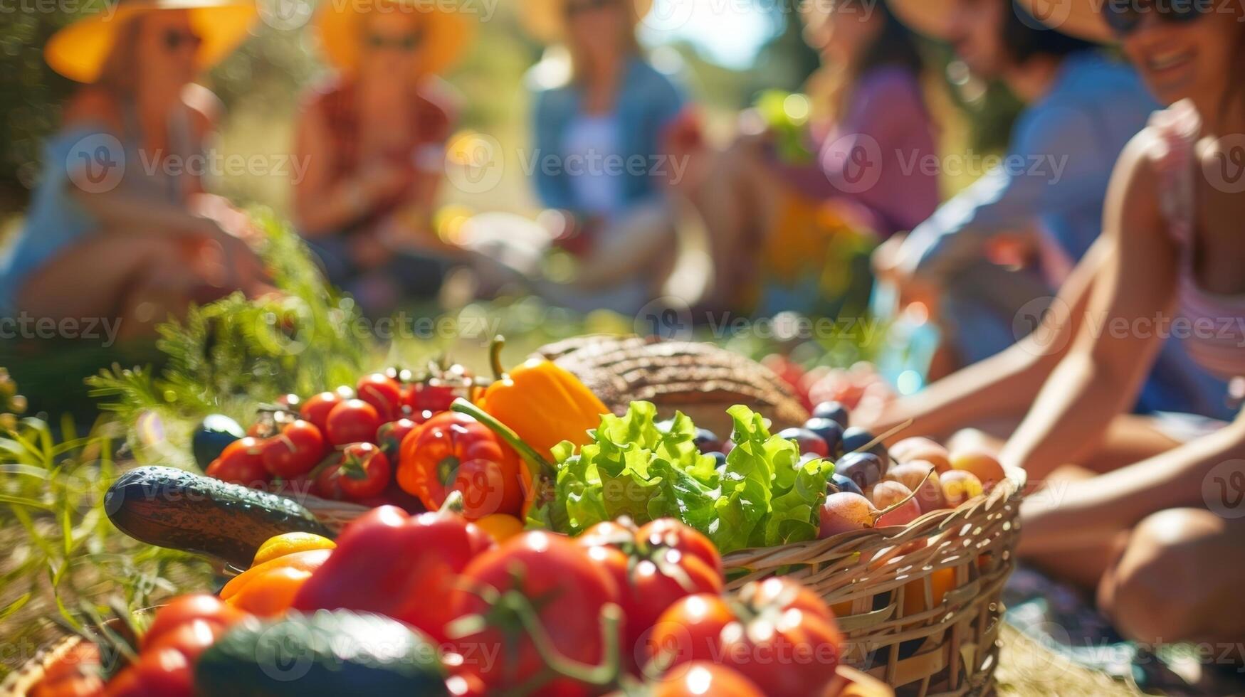 A group of friends enjoying a healthy picnic showcasing the social aspect of eating well for brain health photo