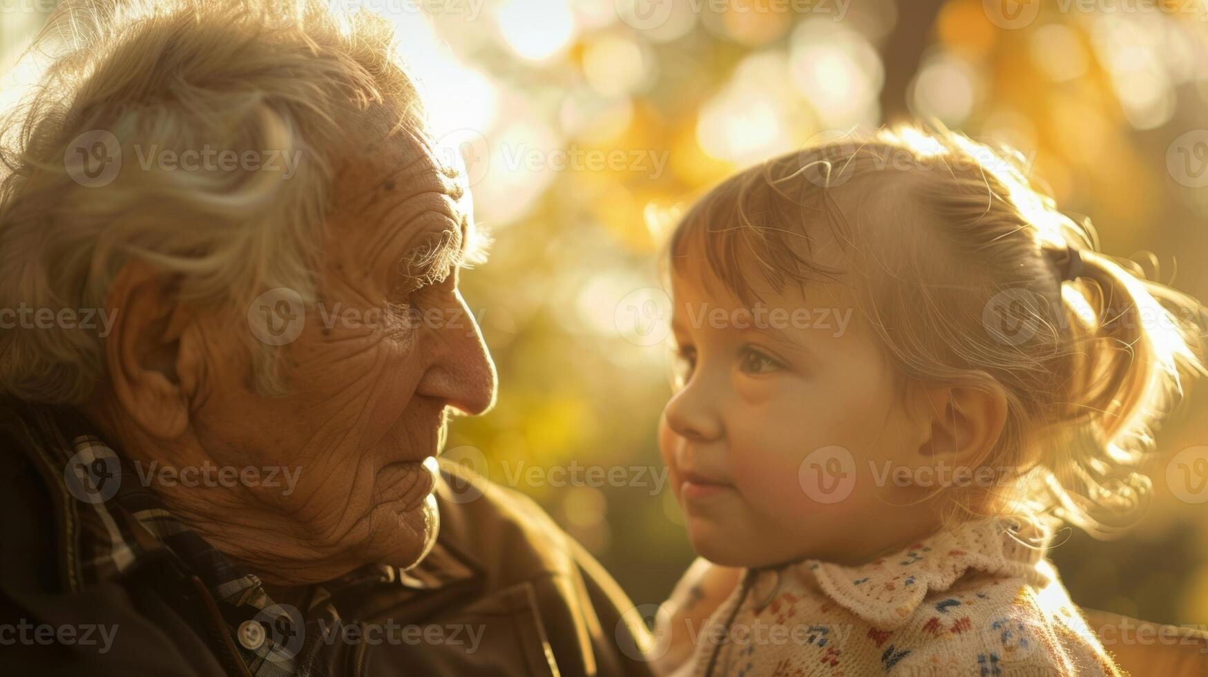 A young child sitting with an older person trying to help them remember their childhood memories through storytelling photo