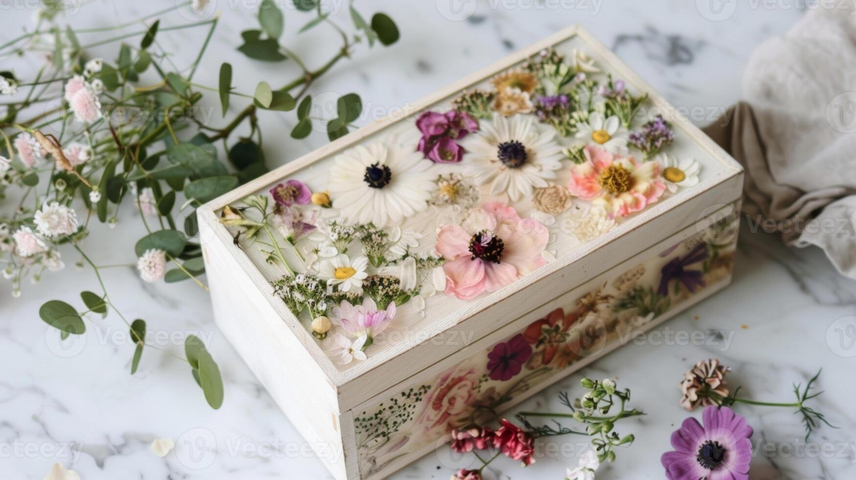A memory box adorned with pressed flowers showcasing the beauty of preserving natural memories photo