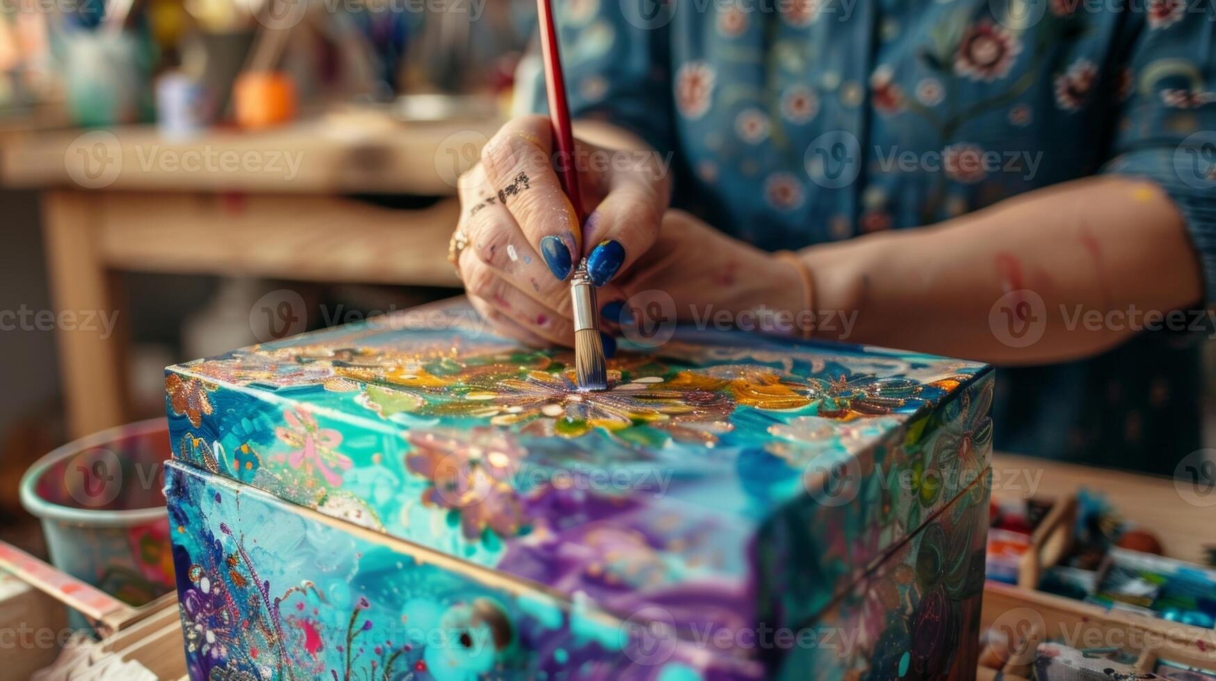 An image of a person decorating their memory box with colors and patterns making it a personalized work of art photo