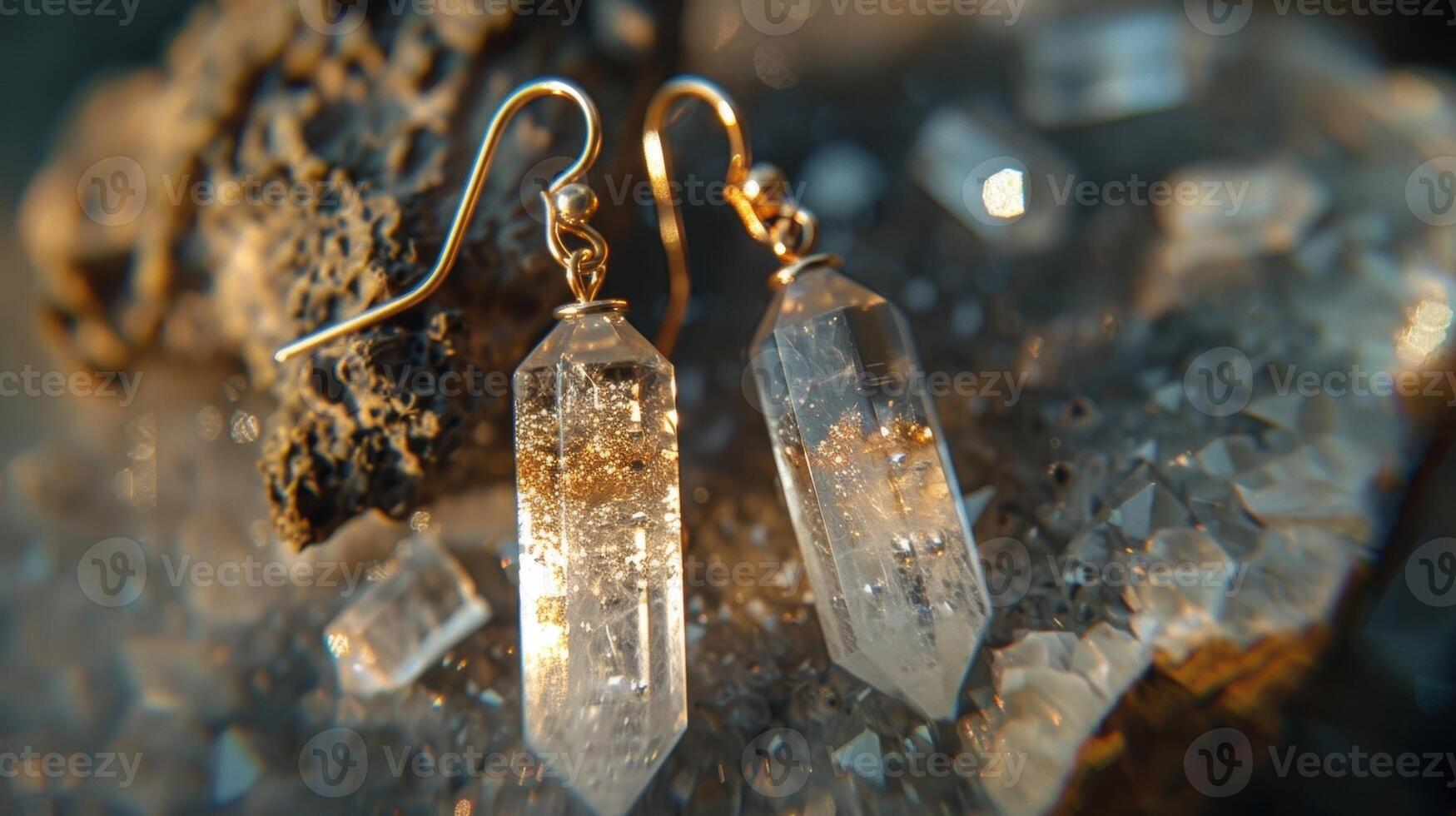 A set of earrings with tiny crystals believed to have healing properties and improve memory function photo