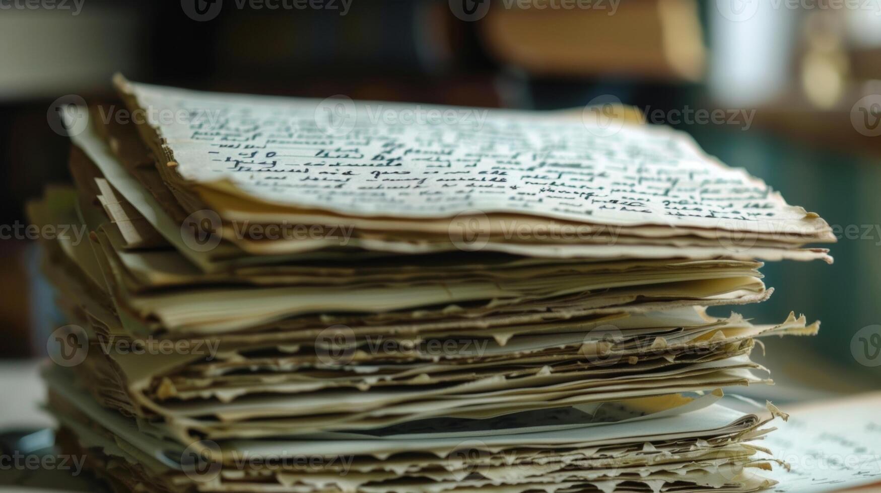 A stack of handwritten notes from various life story interviews photo