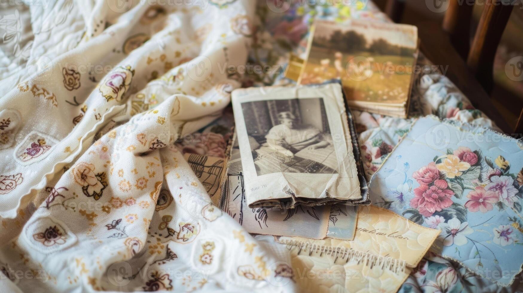 A blanket handstitched with memories a CD mixtape and a handwritten recipe symbolizing the range of sentimental items that can be included in a personalized reminiscence kit photo