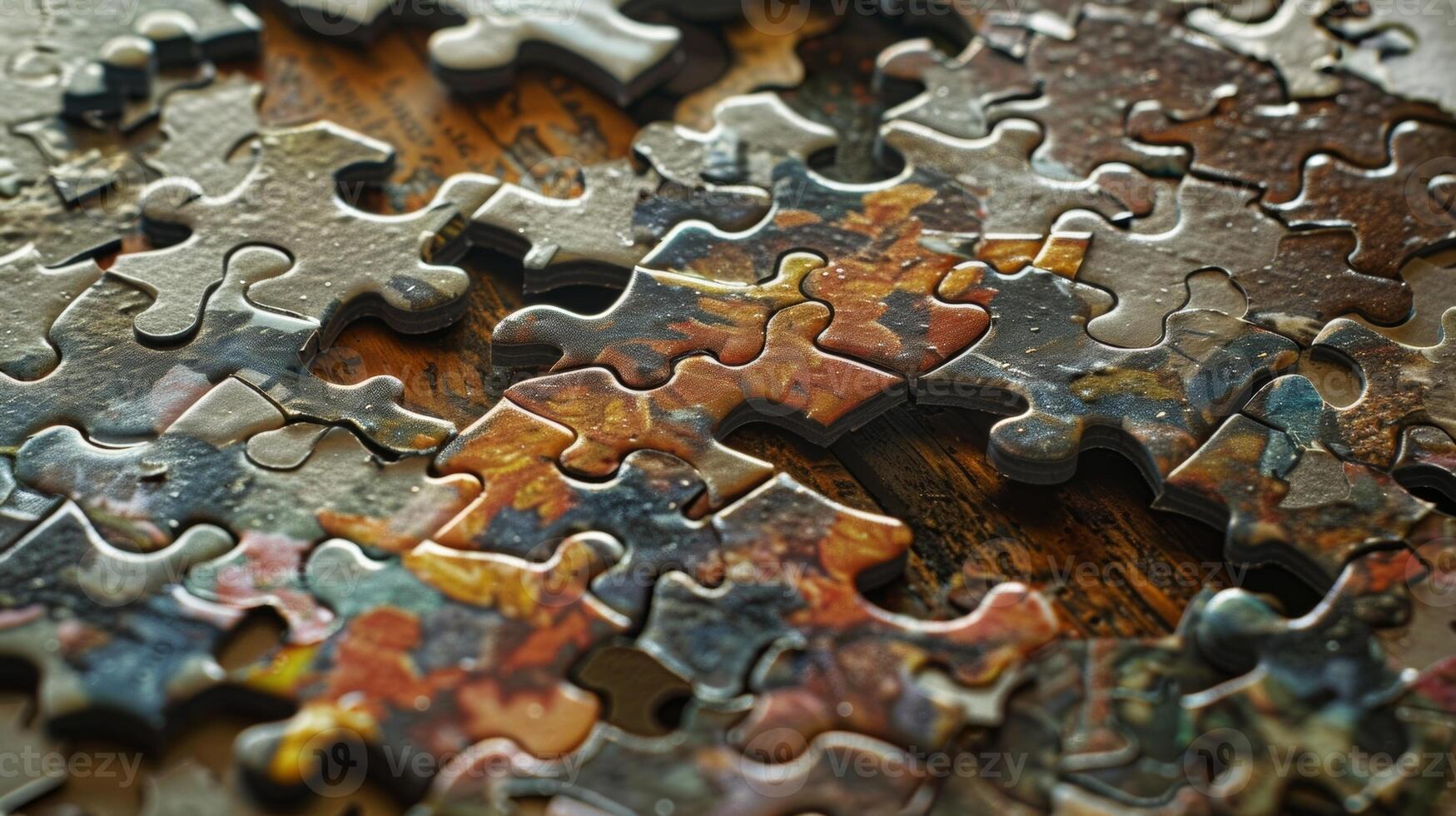 A blank puzzle with just a few tered pieces symbolizing the confusion and disorientation experienced by those with brain injuries photo