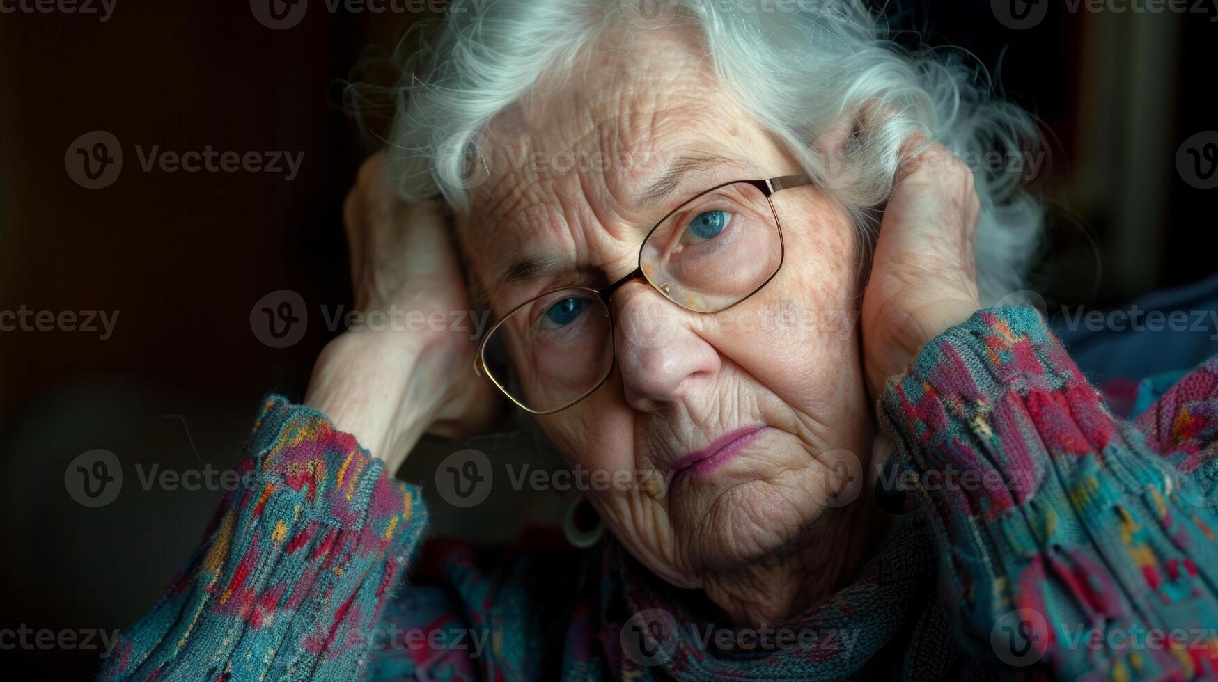 A senior woman appears tired and exhausted after a long brainstorming session photo
