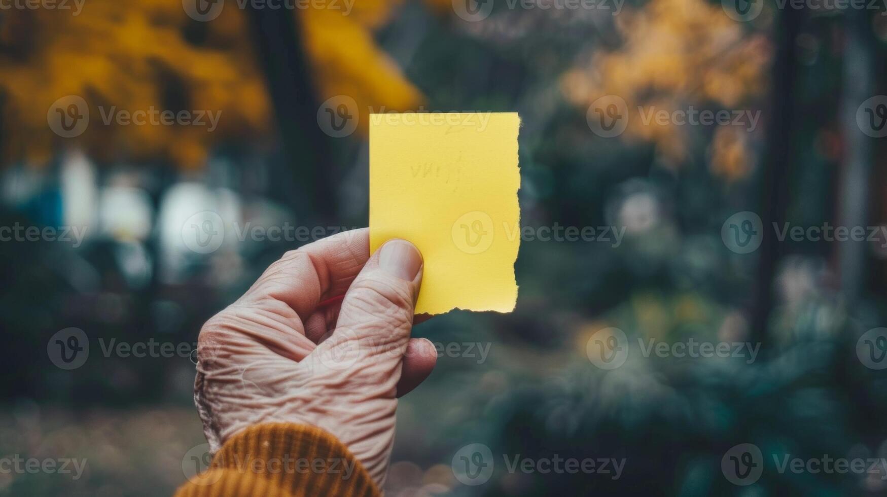 A hand holding a Postit note with an inspiring quote promoting mental wellbeing and motivation for an elderly person photo