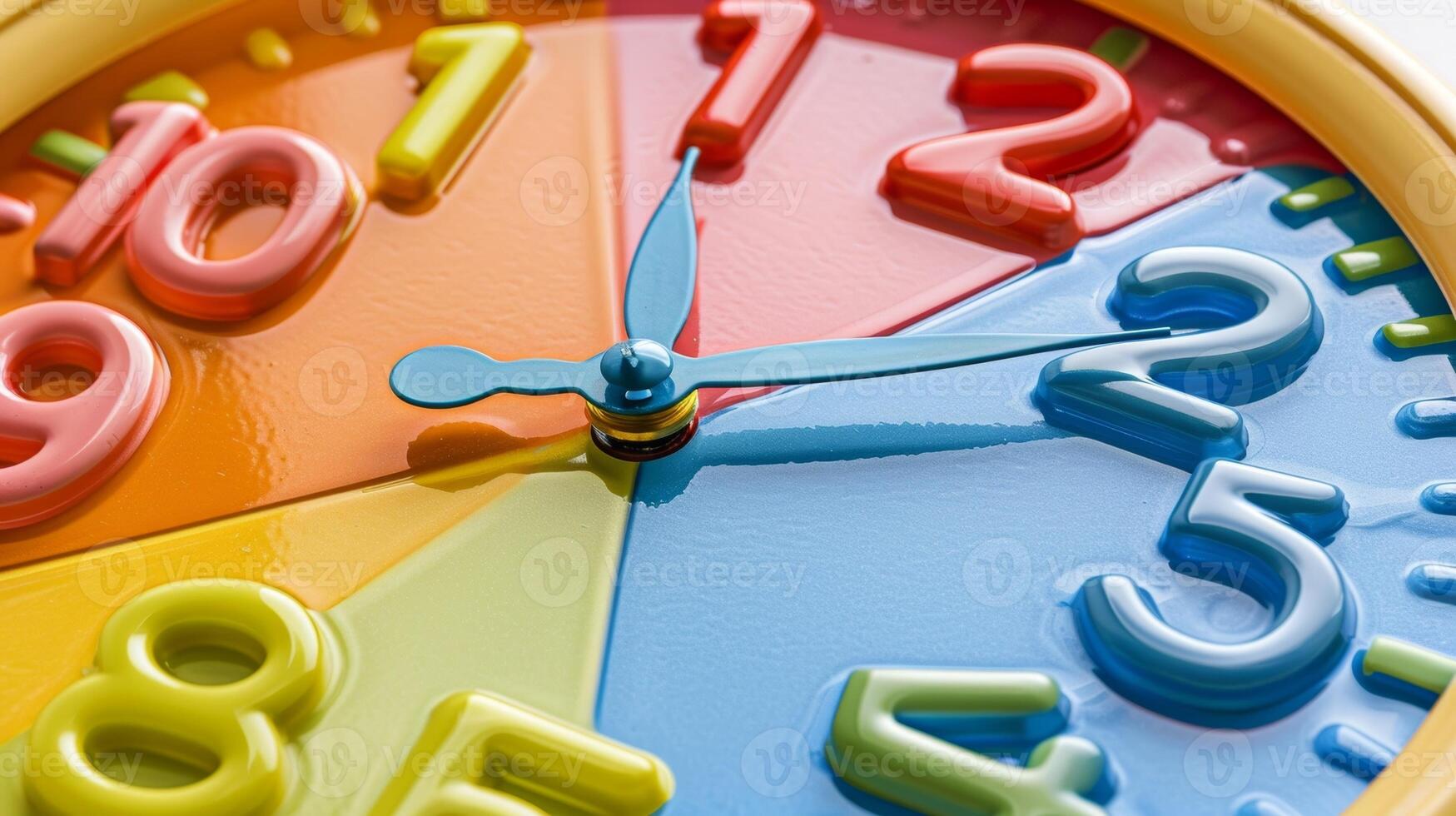 A brightlycolored easytoread clock to assist a person with dementia in telling time and staying on schedule photo