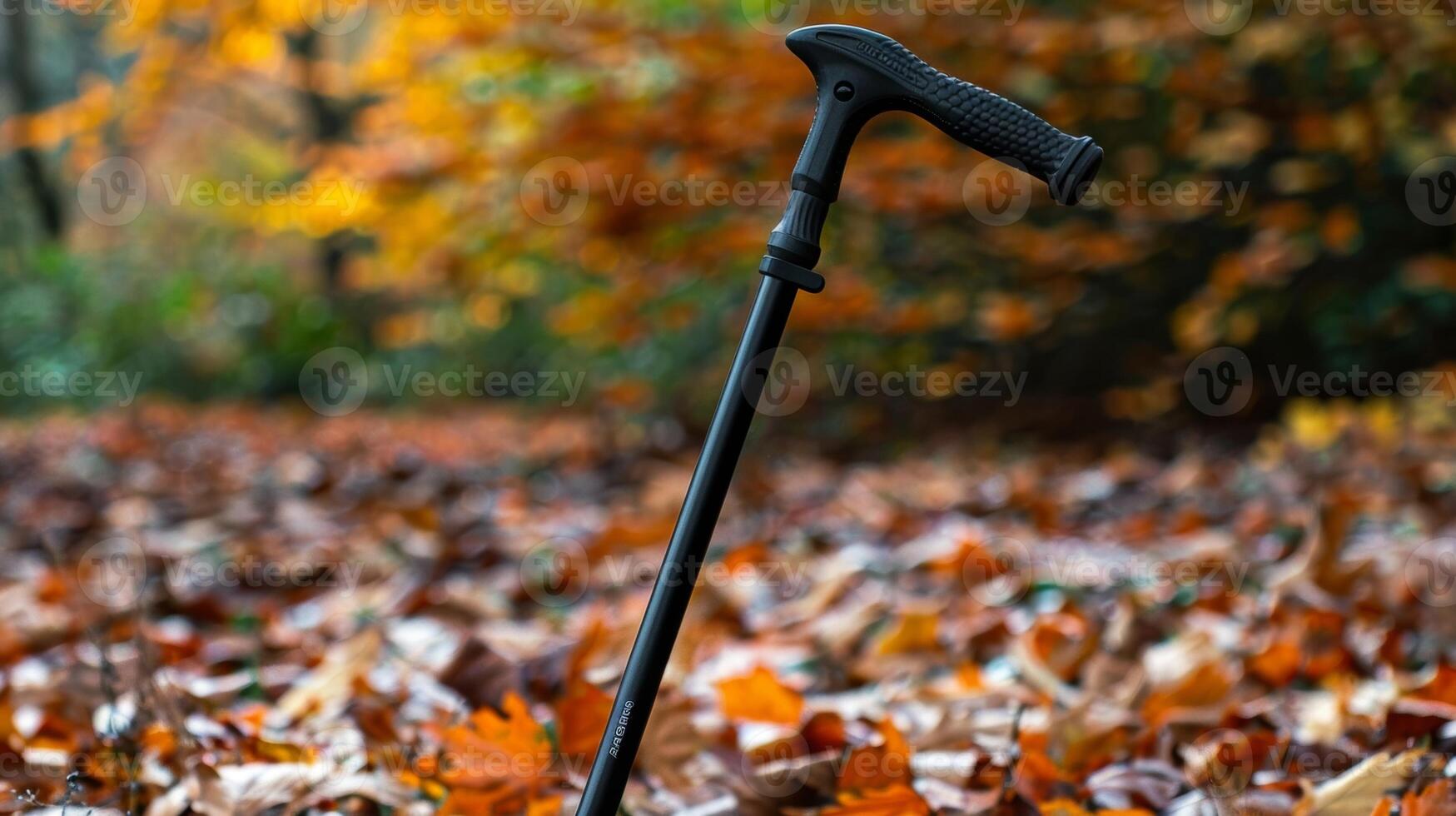 A black walking stick with a rubber grip for added stability photo