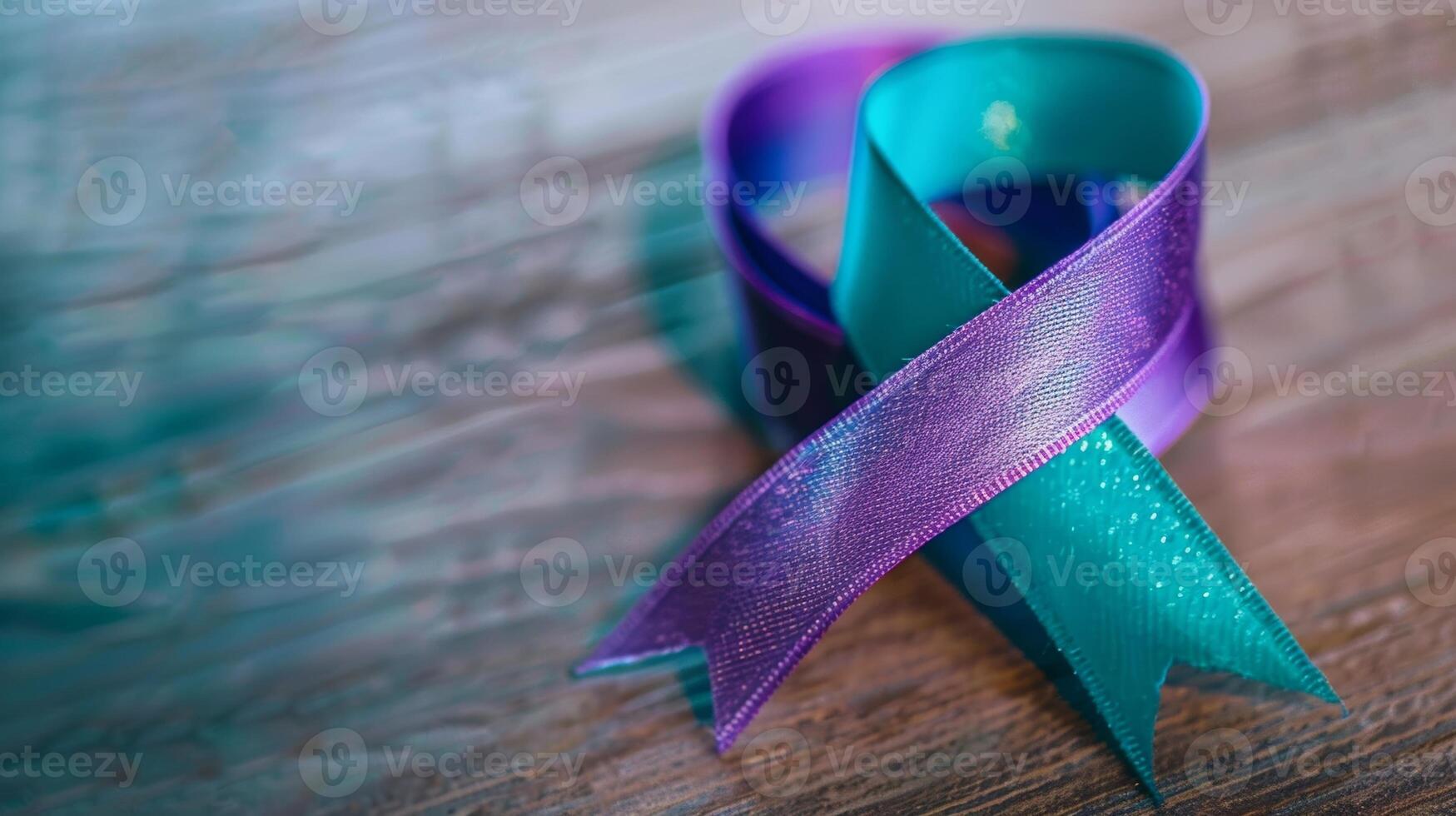 A purple and teal ribbon with a lightning bolt to advocate for mental health awareness and reducing stigma photo