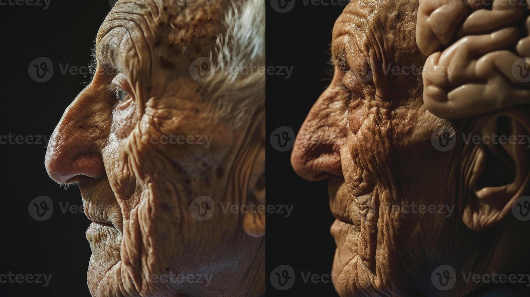 A sidebyside comparison of an elderly persons brain after a good nights sleep and after a night of poor sleep showing the impact on cognitive function photo