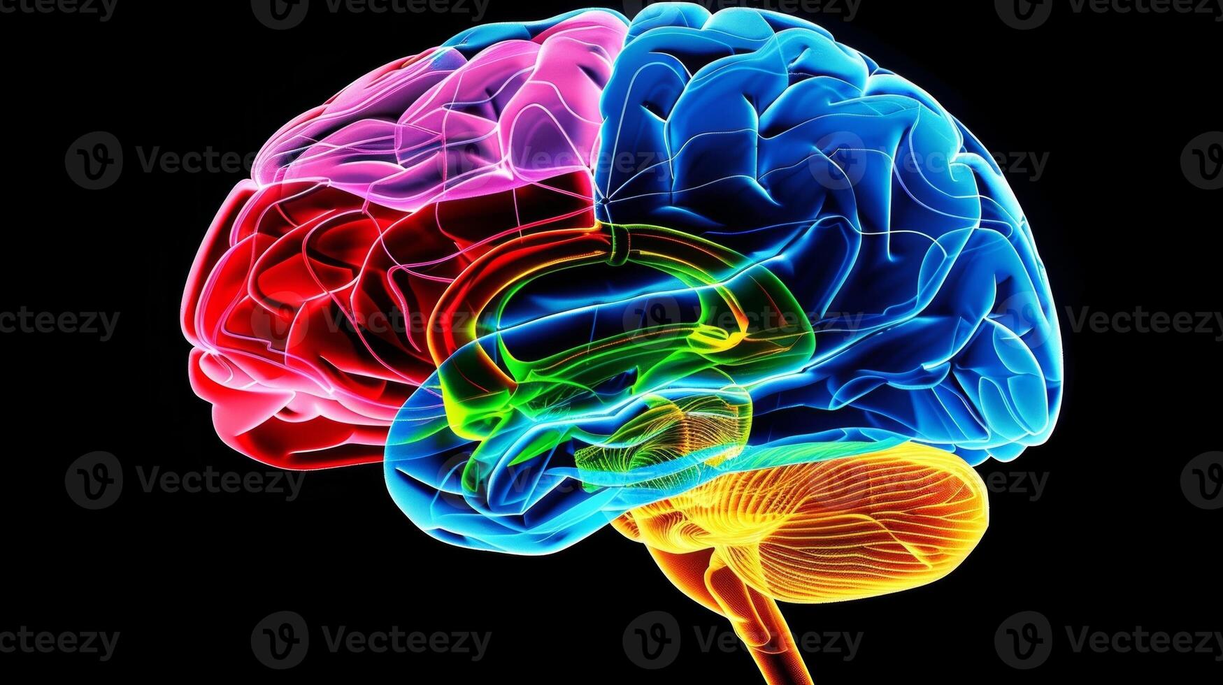 A brain with different areas highlighted showing how CBT can target specific cognitive functions photo