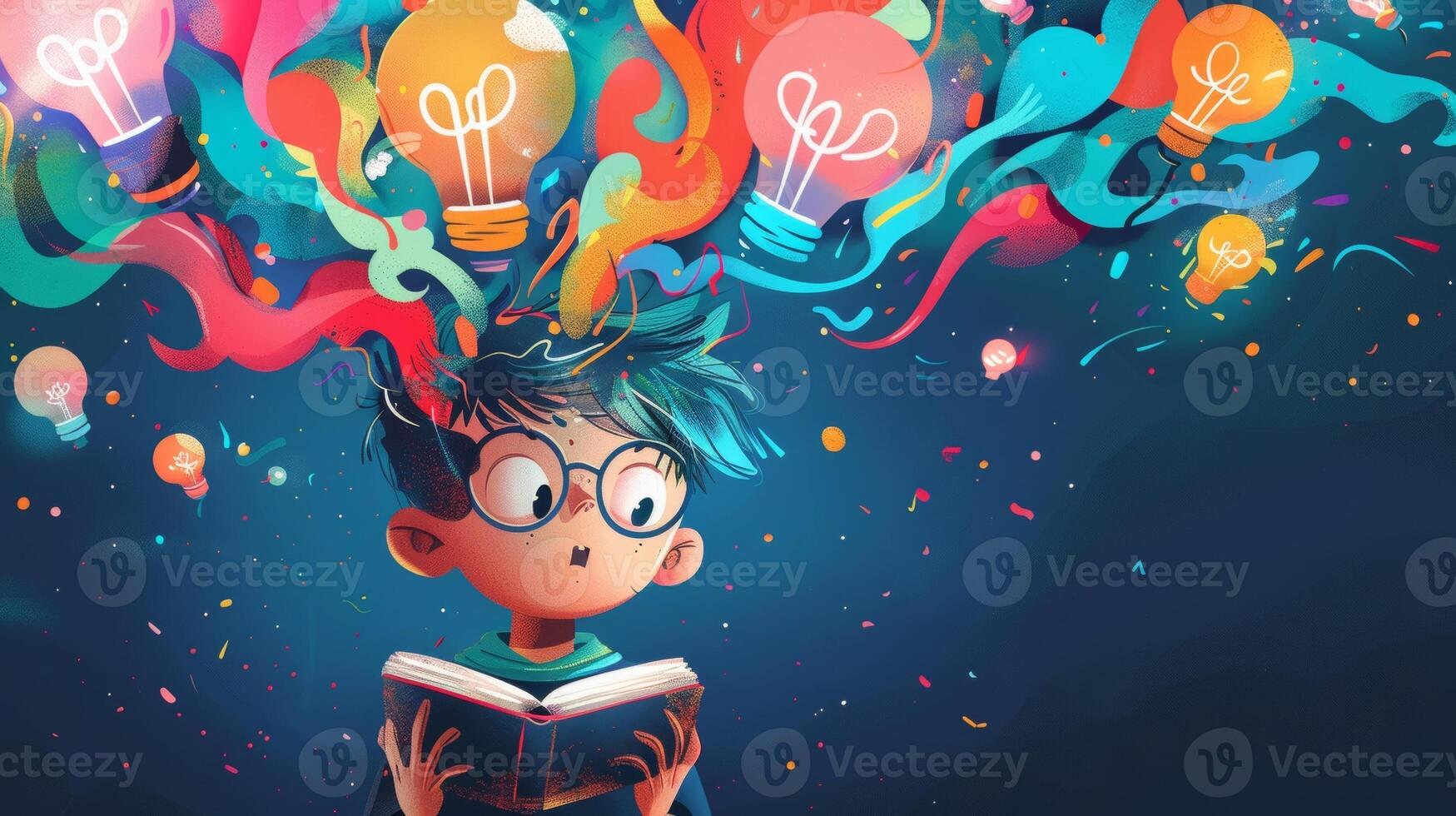 An illustration of a character using problemsolving skills in an interactive storybook promoting memory retention and critical thinking photo