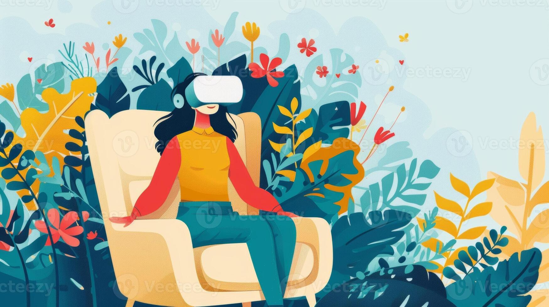 An illustration of a person engaging in virtual reality therapy through a cognitive therapy app showcasing the innovative approaches to mental health treatment photo