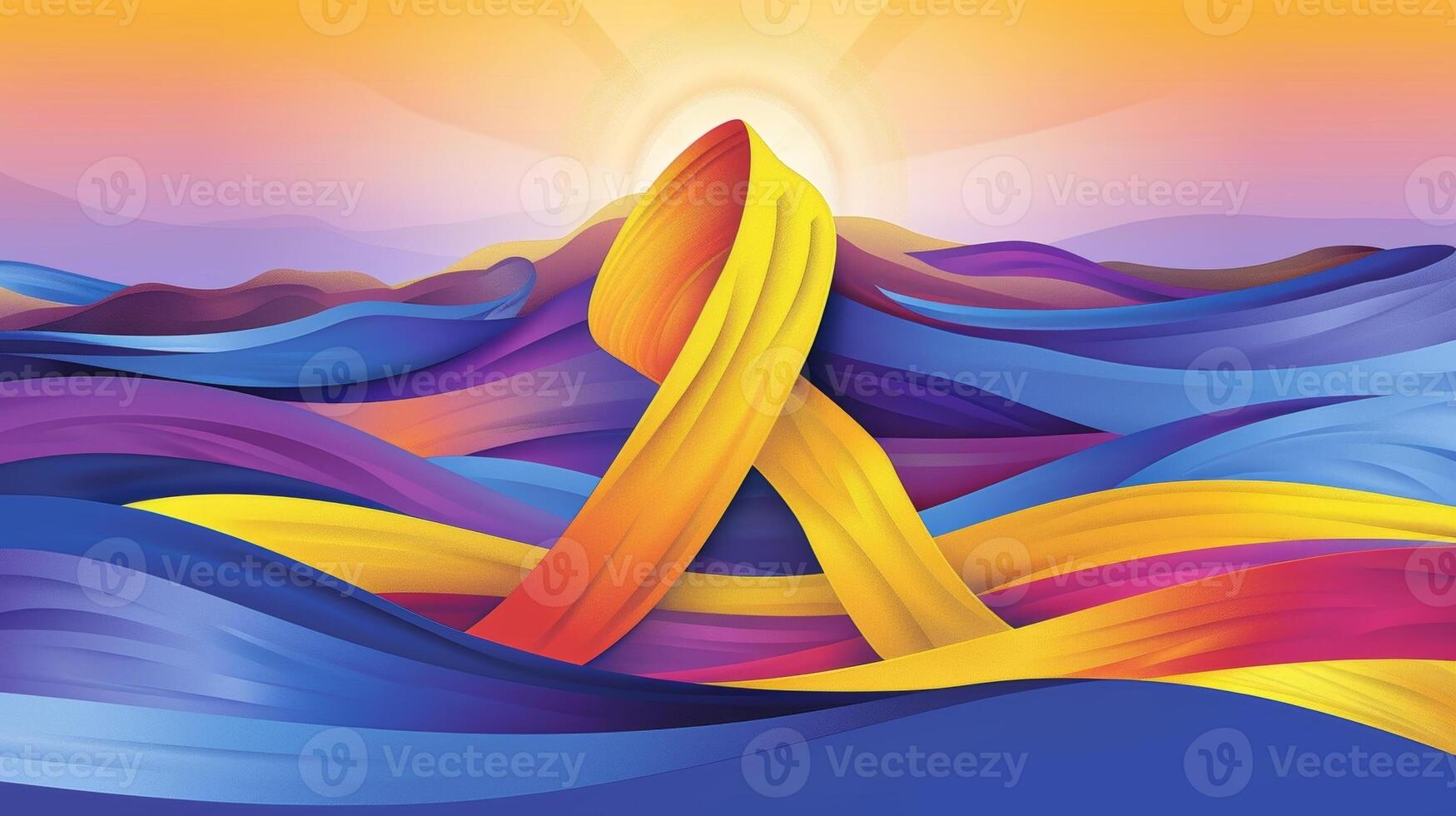 A ribbon with a sunrise design symbolizing a new beginning and hope for those affected by brain diseases photo