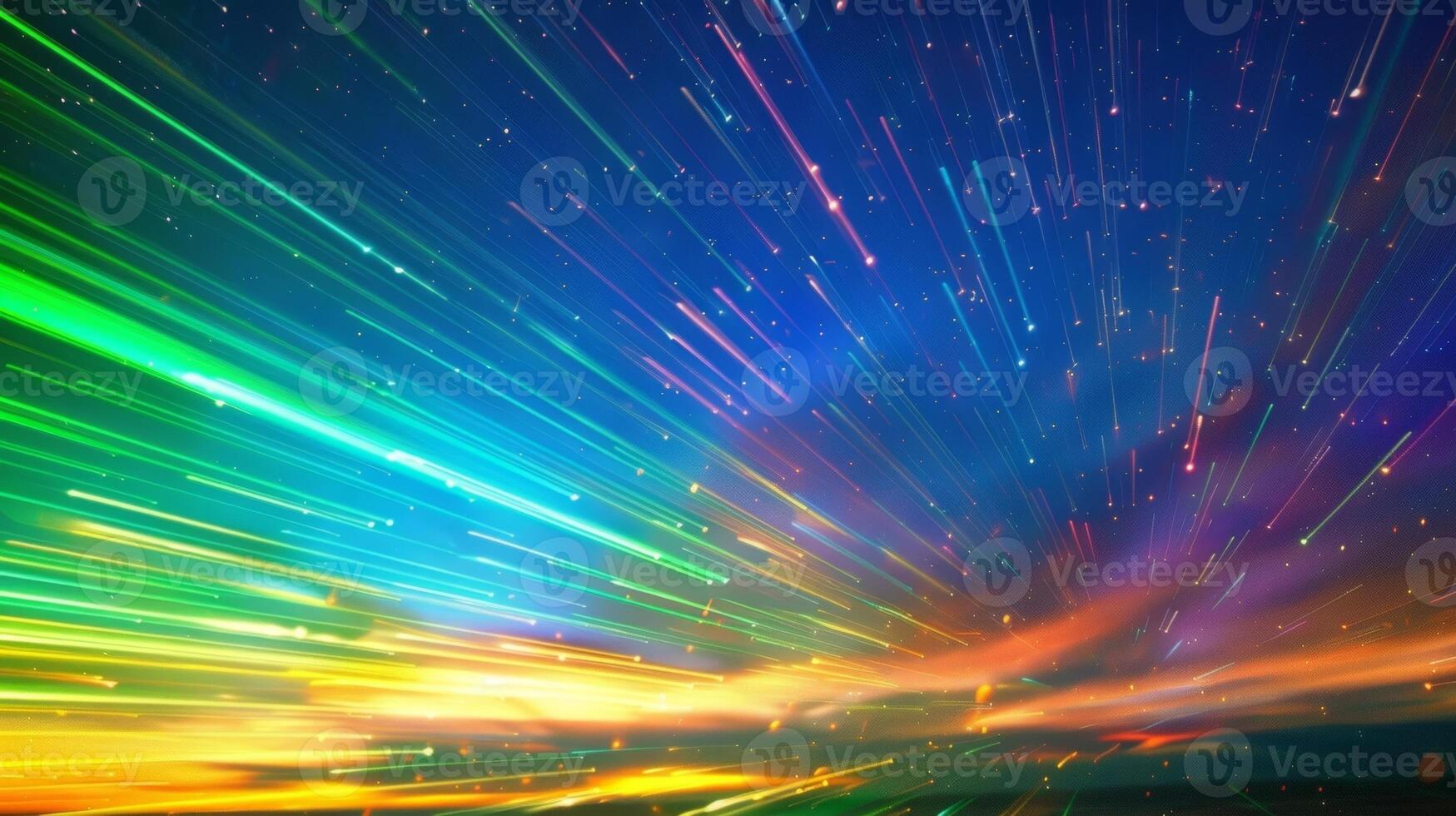 Streaks of electric greens and purples shoot across the sky creating a mesmerizing symphony of color photo