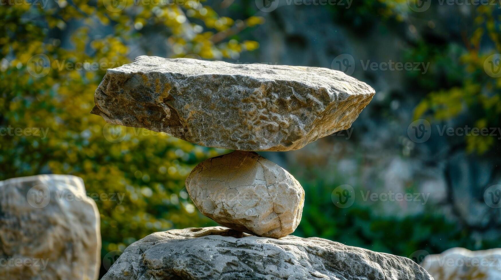 A massive stone balancing precariously on a smaller rock defying gravity and human understanding photo