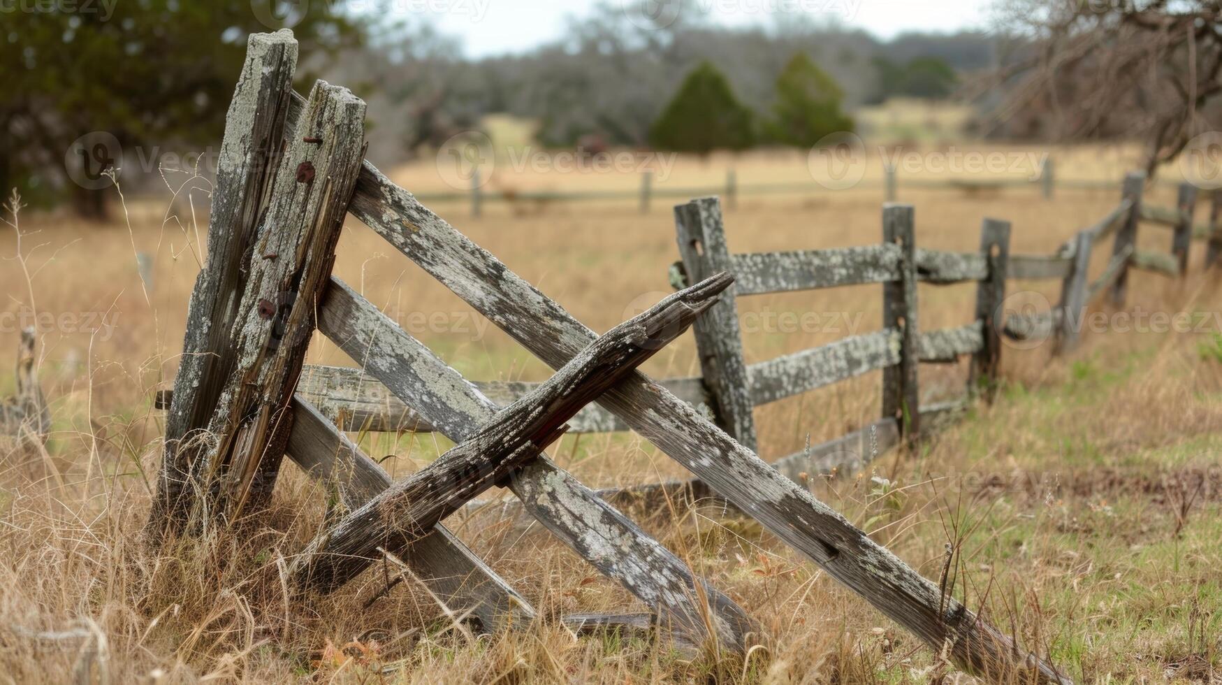 A fence leaning at an angle a result of the ground beneath it rising and falling photo