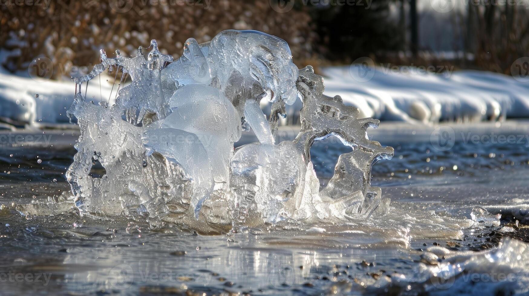 A partially melted ice formation shaped by the strong and unpredictable gusts of the hair dryer winds photo