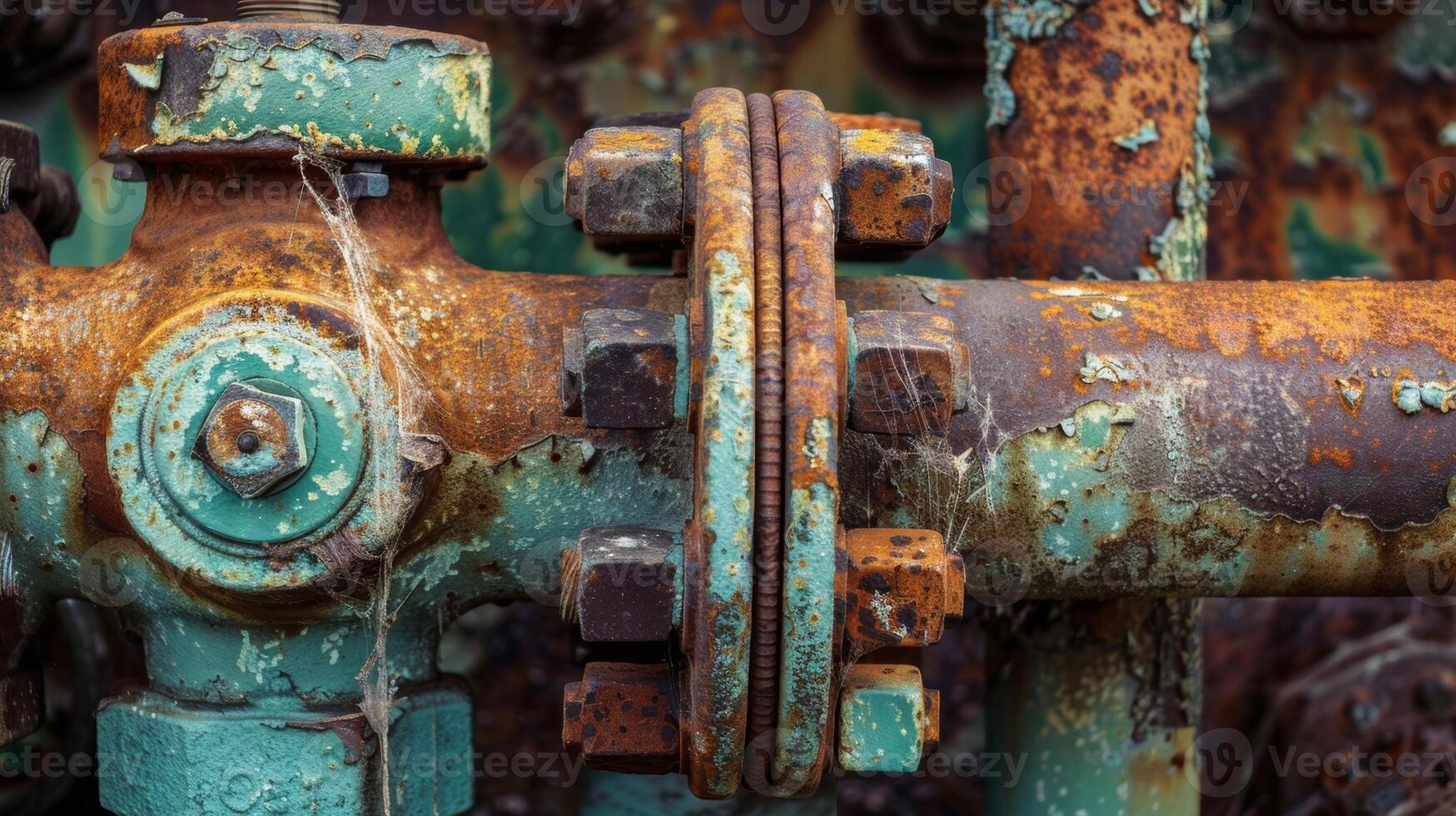 A closeup of a rusty valve with worn down edges exposing the copper pipe attached to it photo
