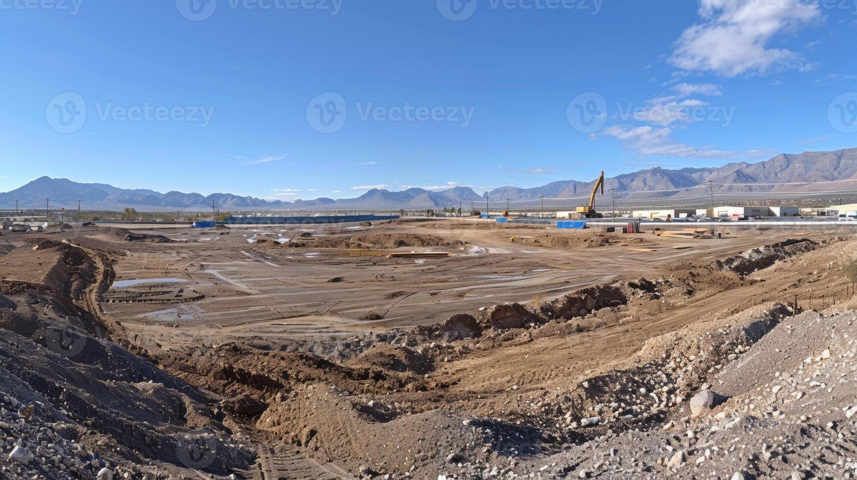 A panoramic view of the construction site showcasing the progress made in reclaiming the land and preparing for new development photo