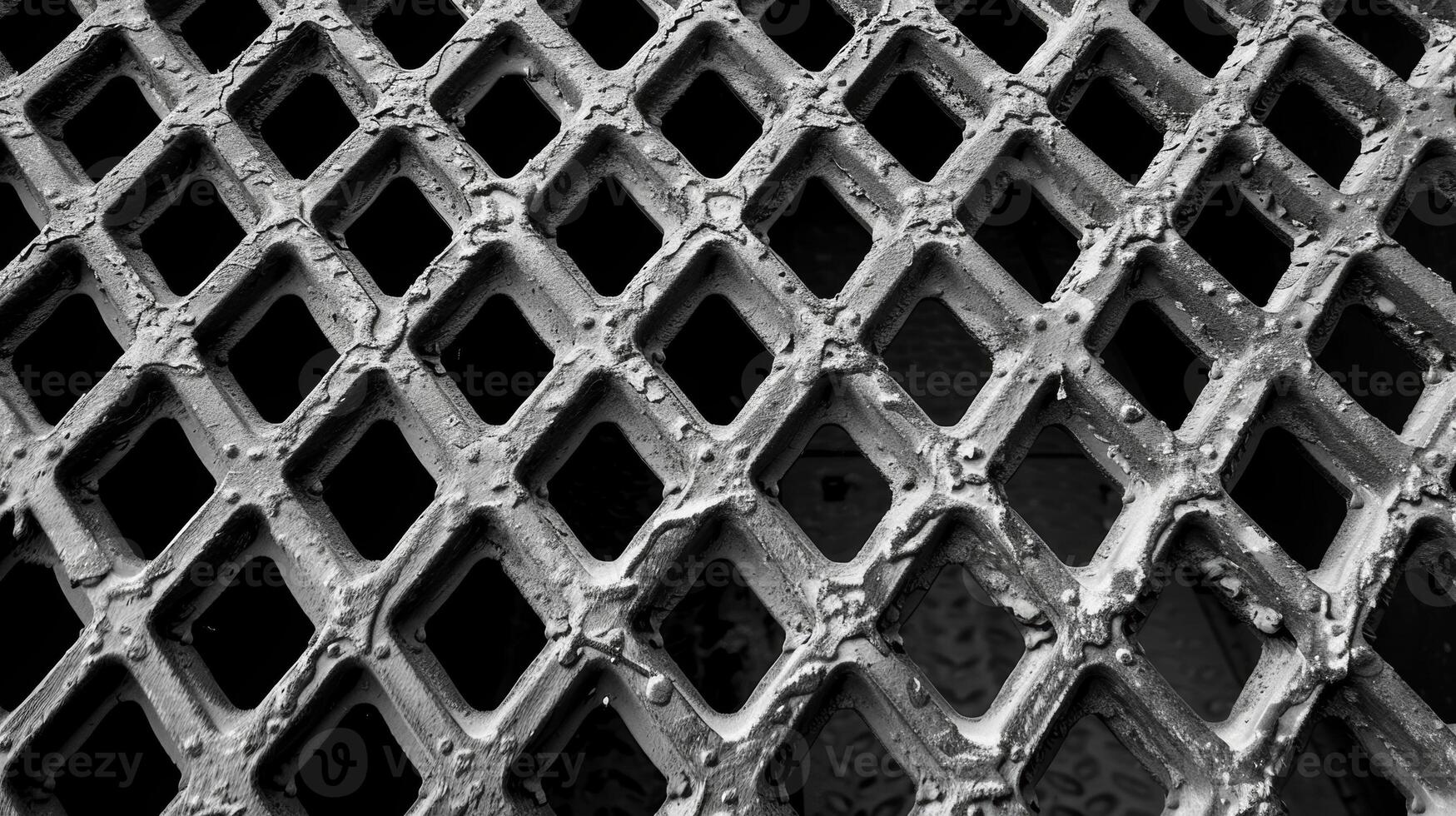 The intricate pattern of a large machines grating featuring sharp edges and a symmetrical layout for maximum support photo