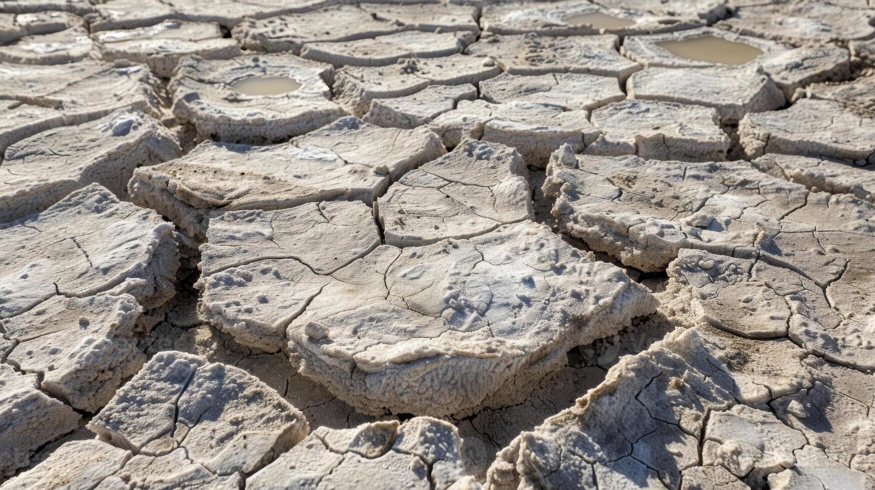 Dried up pools of water in the salt crystals creating a mesmerizing mosaic pattern across the lake bed photo