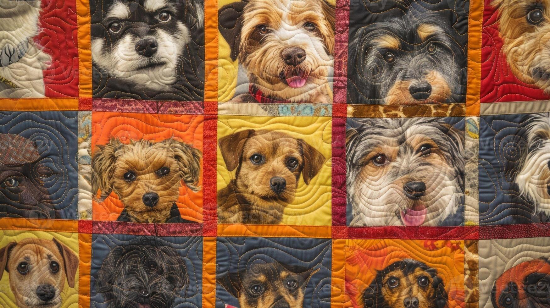 A quilt adorned with images of pets honoring beloved animal companions and cherished memories spent with them photo