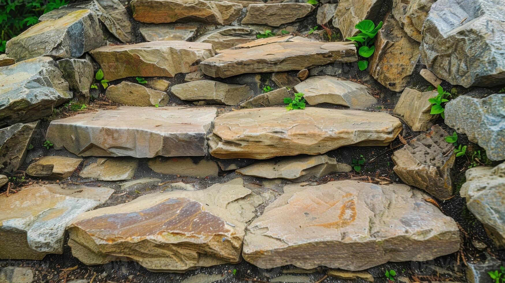 The texture of the stone steps feels like a rough patchwork quilt with each stone varying in size and shape yet still creating a unified pathway photo