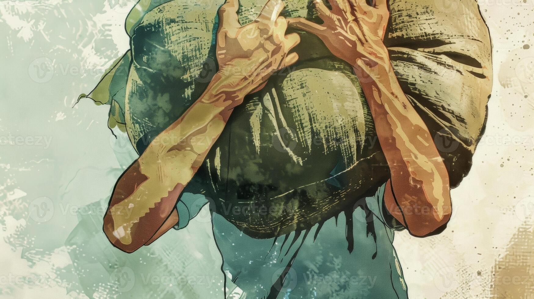 An illustration of a caregiver carrying a heavy burden on their back representing the weight of their responsibilities photo