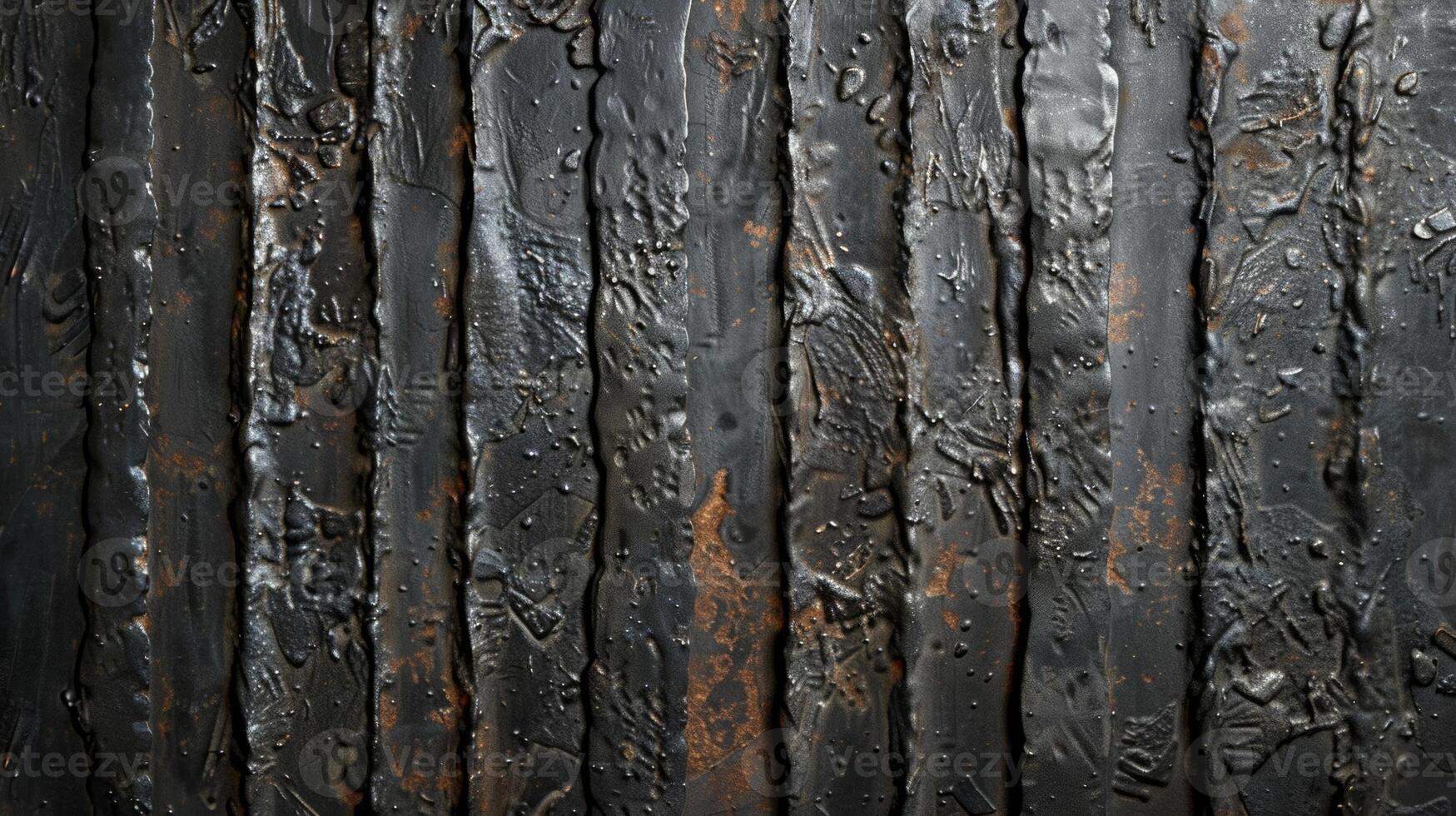 A heavily textured embossed metal panel with irregular patterns and deep grooves giving it a rugged and industrial appearance photo