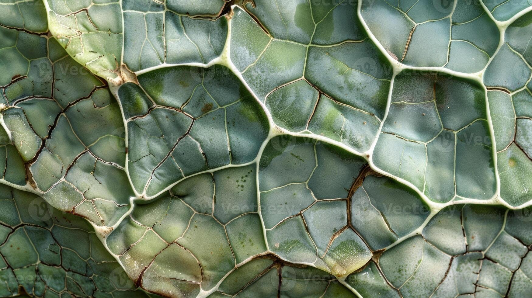 A closeup of the intricate patterns and ridges on the surface of a succulent leaf reminiscent of cracked marble photo