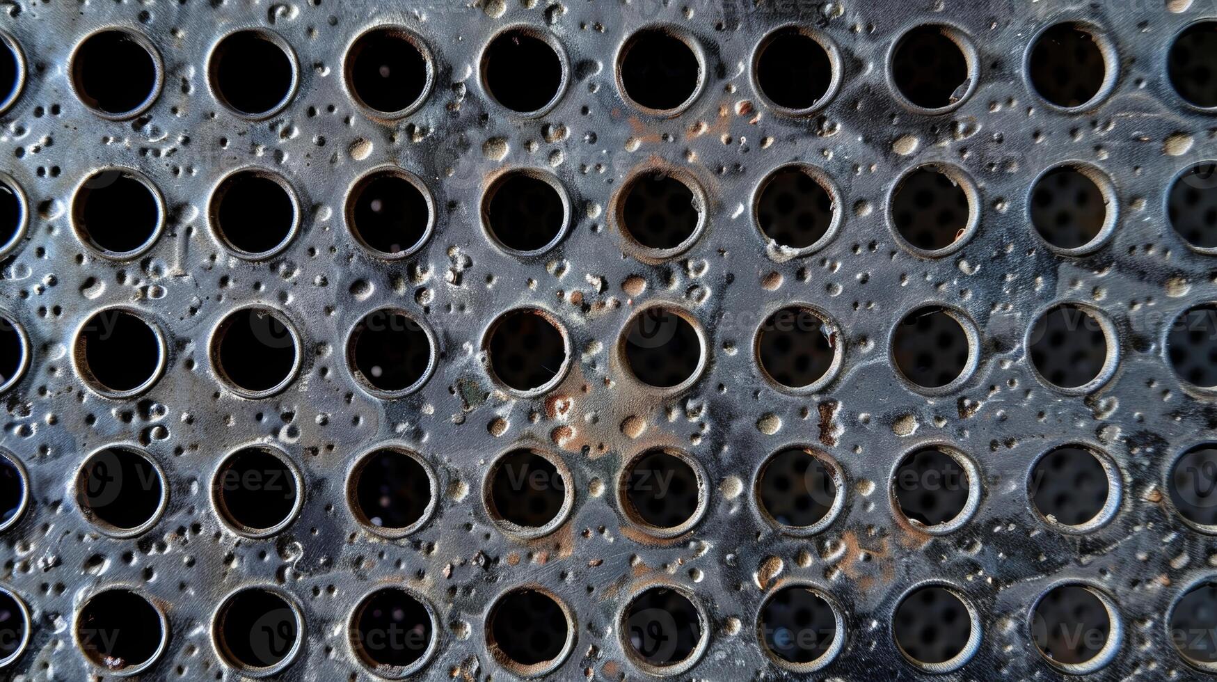 A perforated metal surface with tiny evenly spaced holes resembling a mesh screen photo