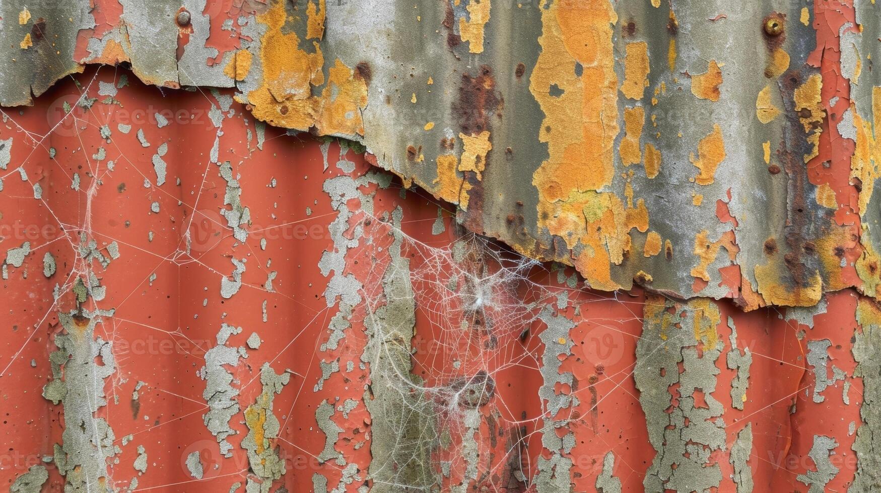Cobwebbed and Chipping The various layers of this corrugated iron create an interesting texture with layers peeling back to reveal cobwebs in the corners and chipping paint severel photo