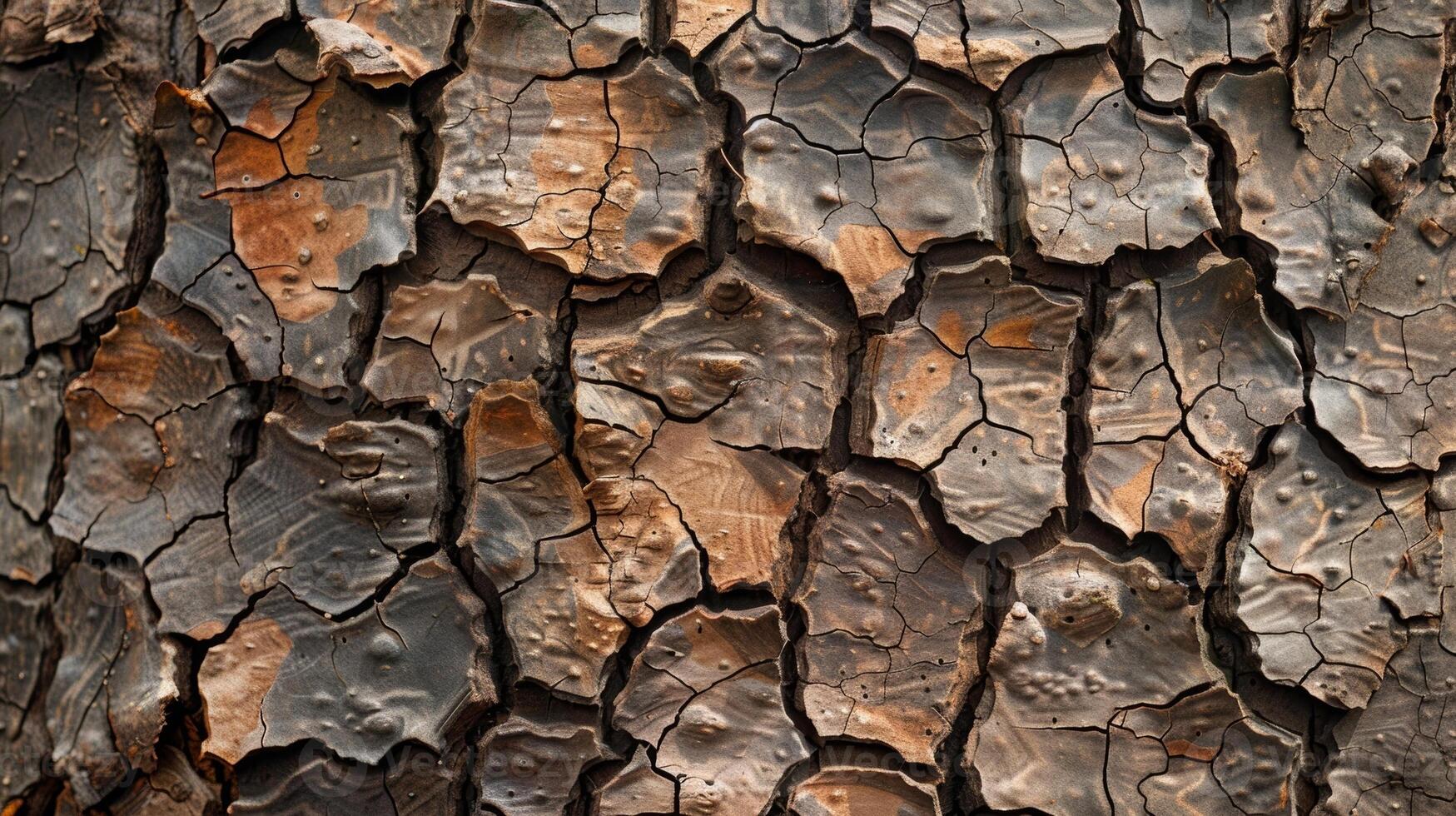 At a closer look the bark of this tree displays a deeply grooved texture resembling the rough surface of cracked clay photo