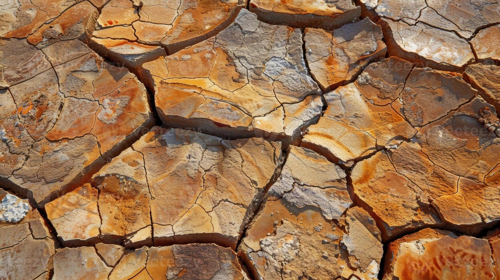 The cracked desert floor resembling a puzzle with each piece representing a different shade and texture of the arid landscape photo
