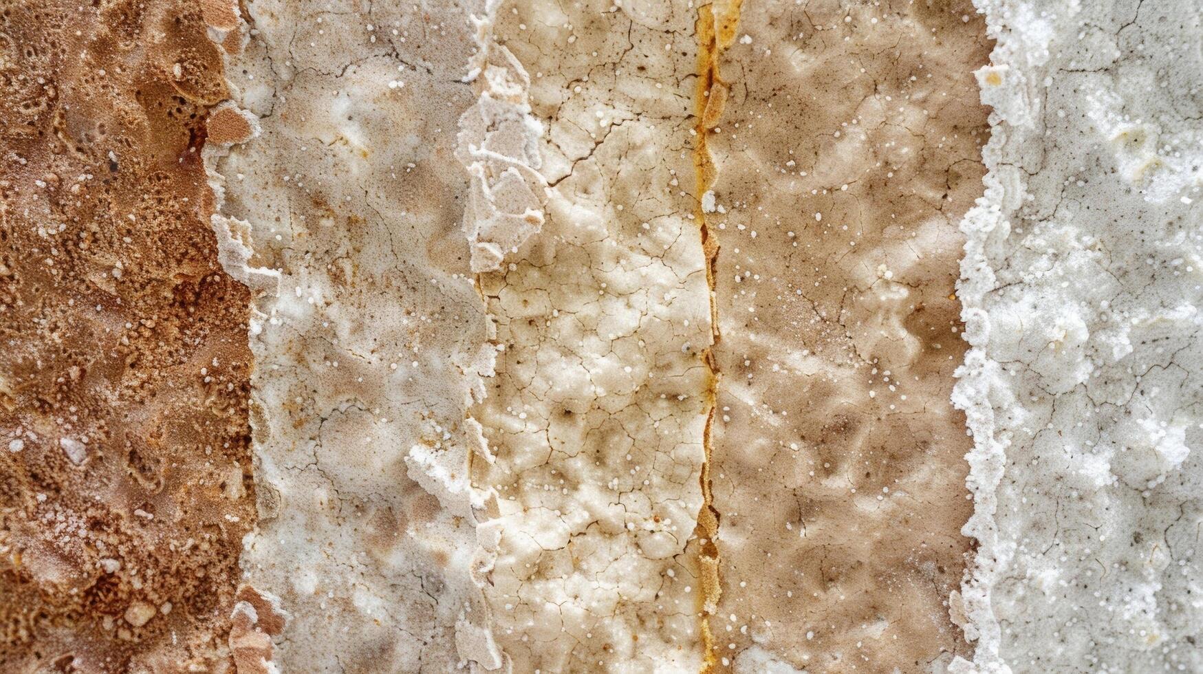 An extreme closeup of a spongier textured insulation showcasing small air pockets and a bumpy surface in a variety of earthy tones photo
