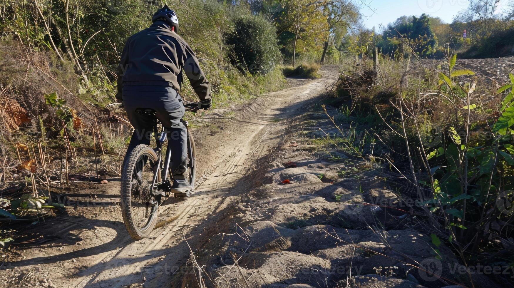 A bumpy and uneven bike path a challenge for riders due to the unstable ground beneath photo