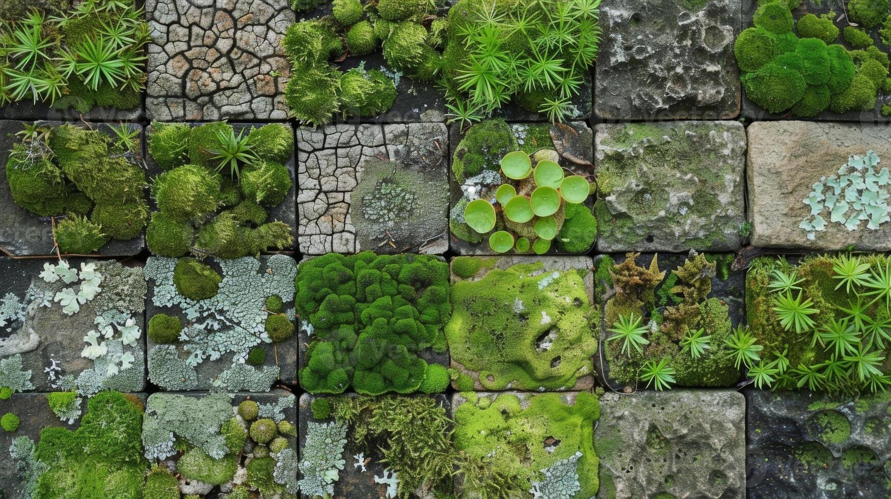 A mosaic of mossy patches each with its own unique pattern and texture photo