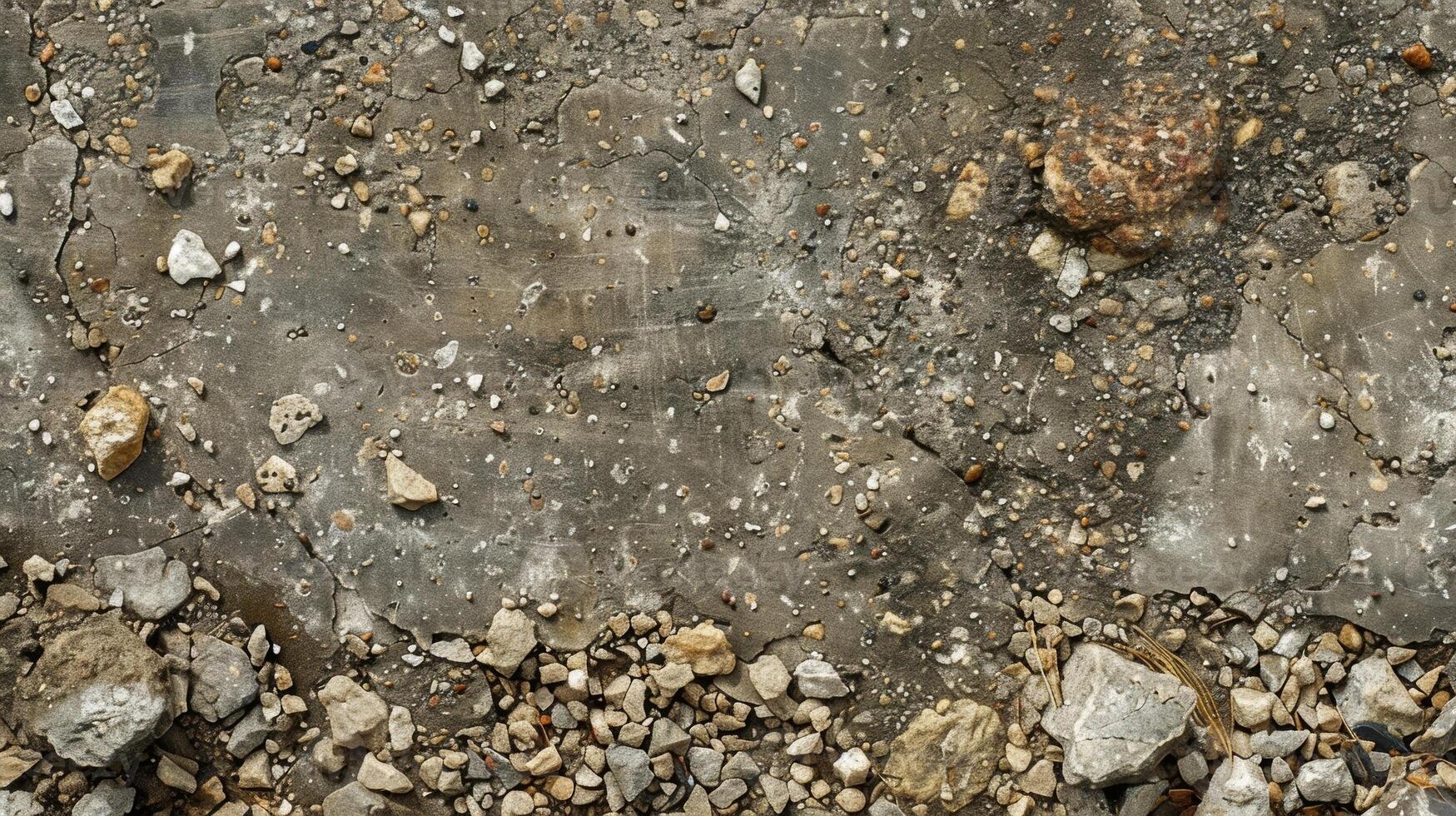 Bits of gravel and debris are tered ast the co surface adding to the edgy and gritty texture of the concrete photo