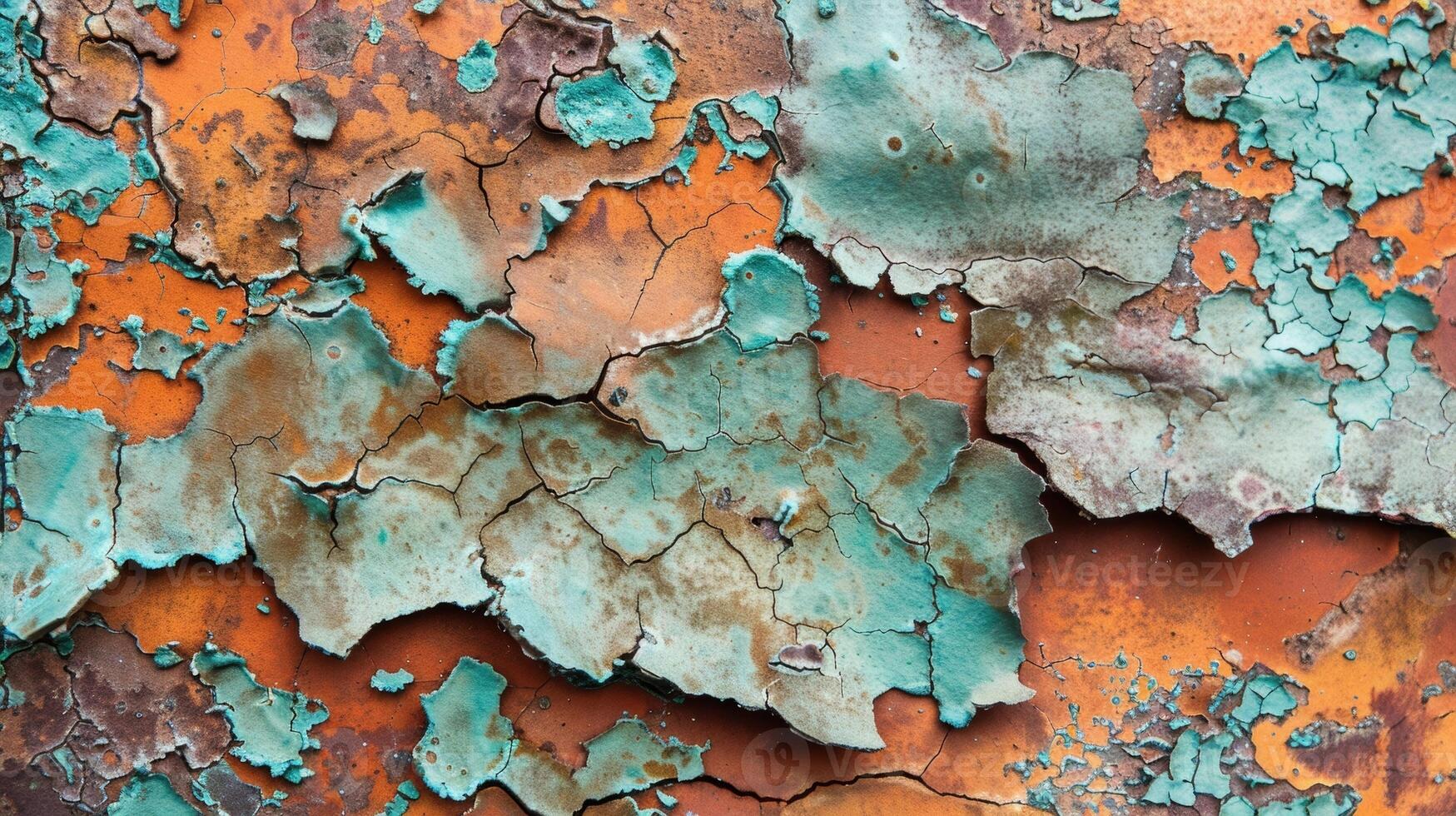 The corroded copper has a peeling and flaking texture almost as if its shedding its outer layer like a s shedding its skin photo
