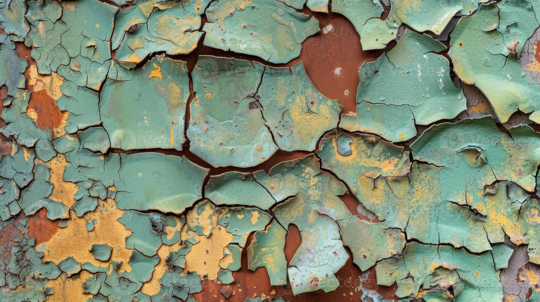 An upclose view of thick cracked paint that appears to be peeling off in chunks photo