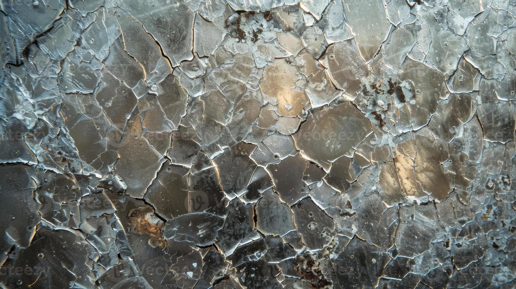 The once smooth and clear surface is now marred by deep crevices and rough ridges adding character and grit to the industrial glass photo