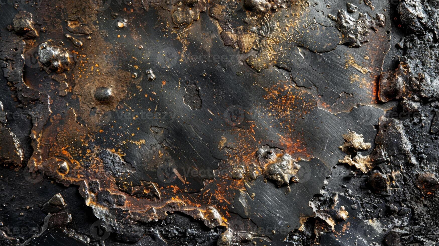 A closeup of heattreated steel reveals a contrast between smooth shiny areas and rough charred patches photo