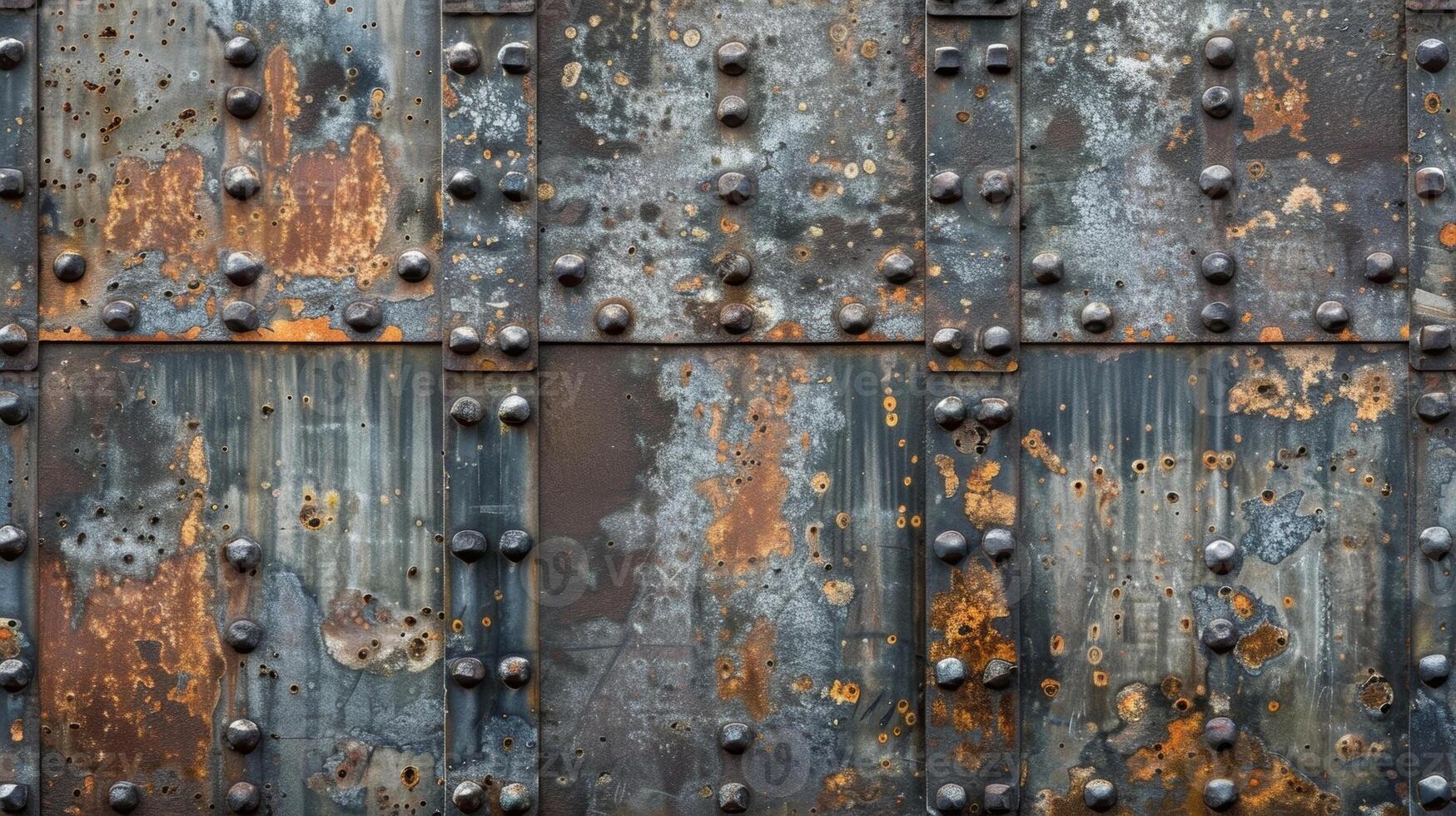 The gritty texture of aged steel plates each rivet weathered from years of use and adding character to the overall composition photo