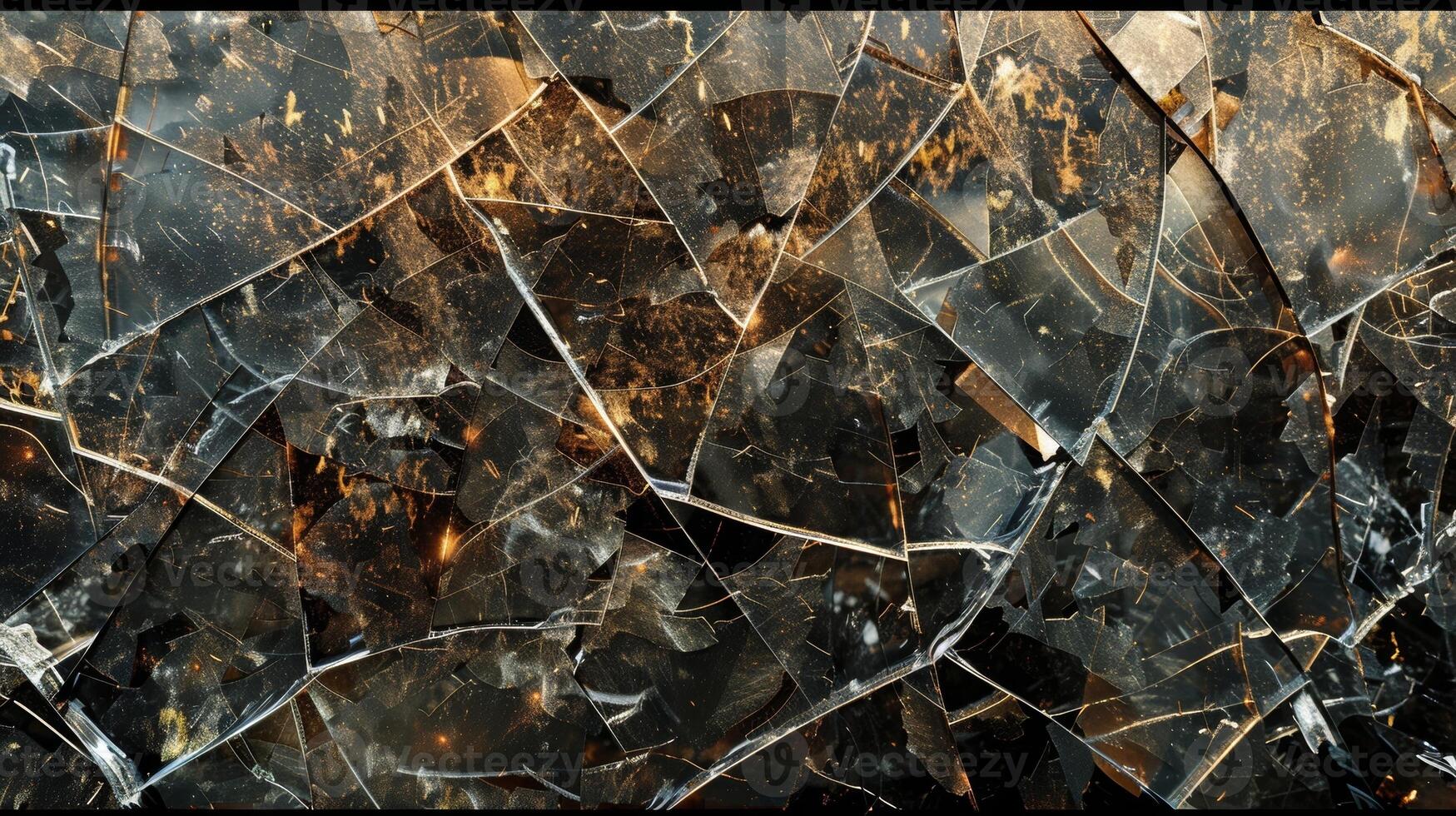 A maze of fragmented lines and jagged edges adorn the rough texture of the shattered industrial glass photo