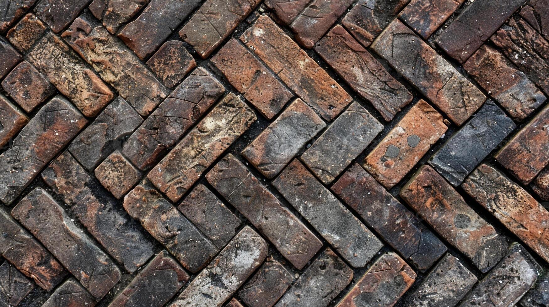 A zoomedin image of a repetitive pattern of herringbone bricks on an industrial floor the interlocking pieces creating a sense of depth and dimension while also showcasing the roug photo