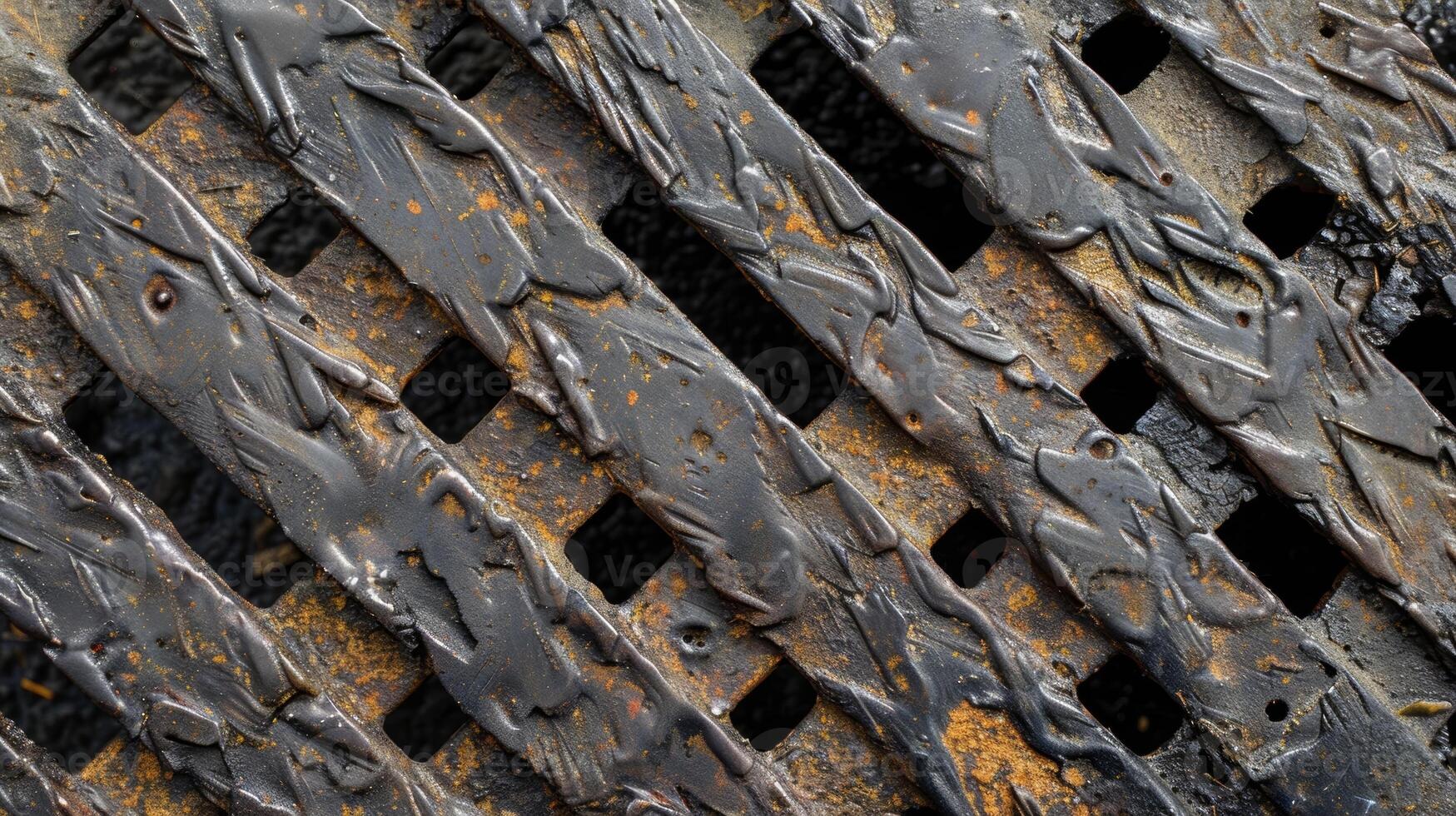 A series of uneven raised lines that crisscross in a gridlike pattern creating a sense of depth and dimension on the otherwise flat surface of the steel photo