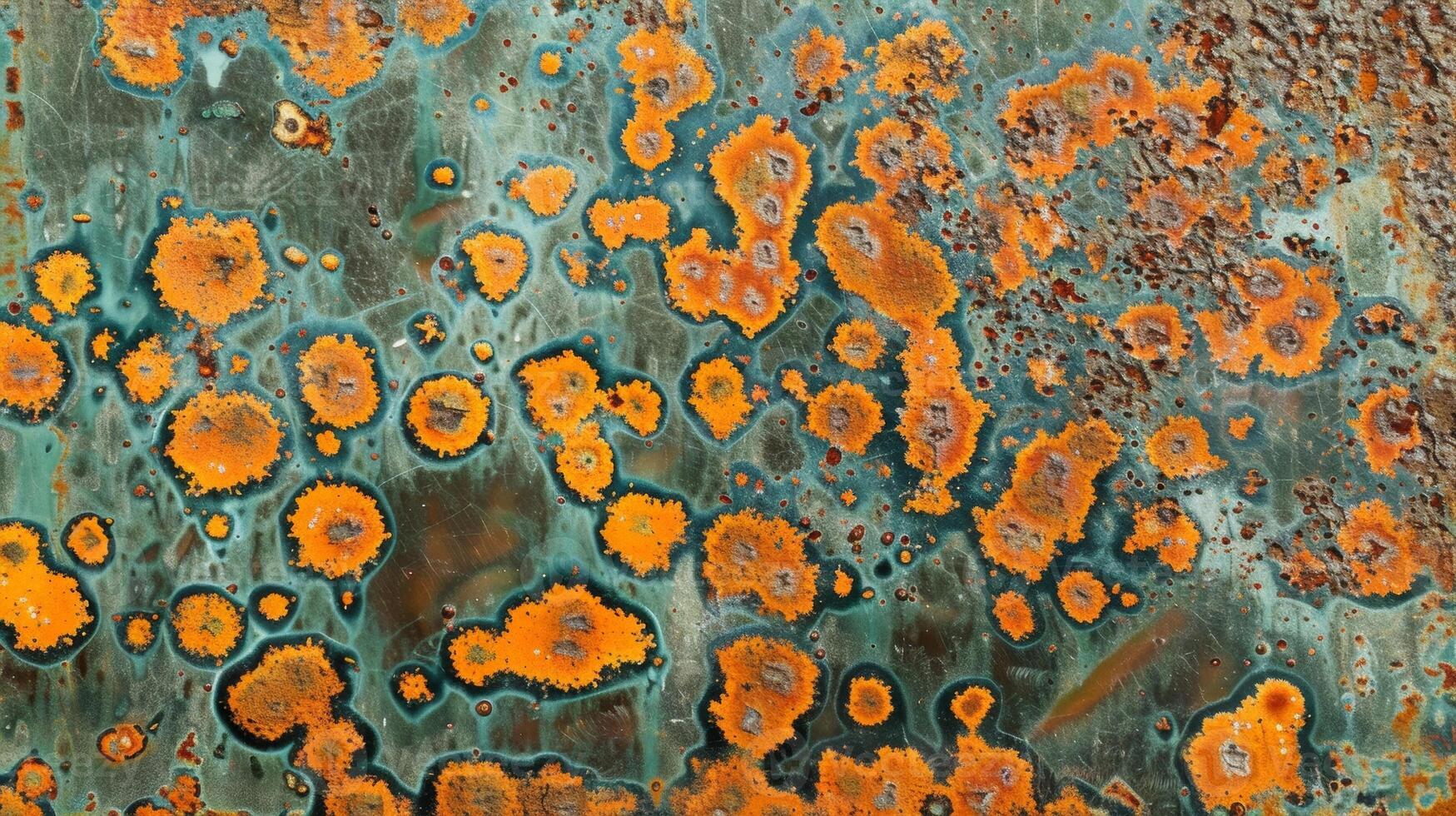 A closeup of speckled rust spots covering a sheet of metal resembling the texture of a spotted animals coat photo