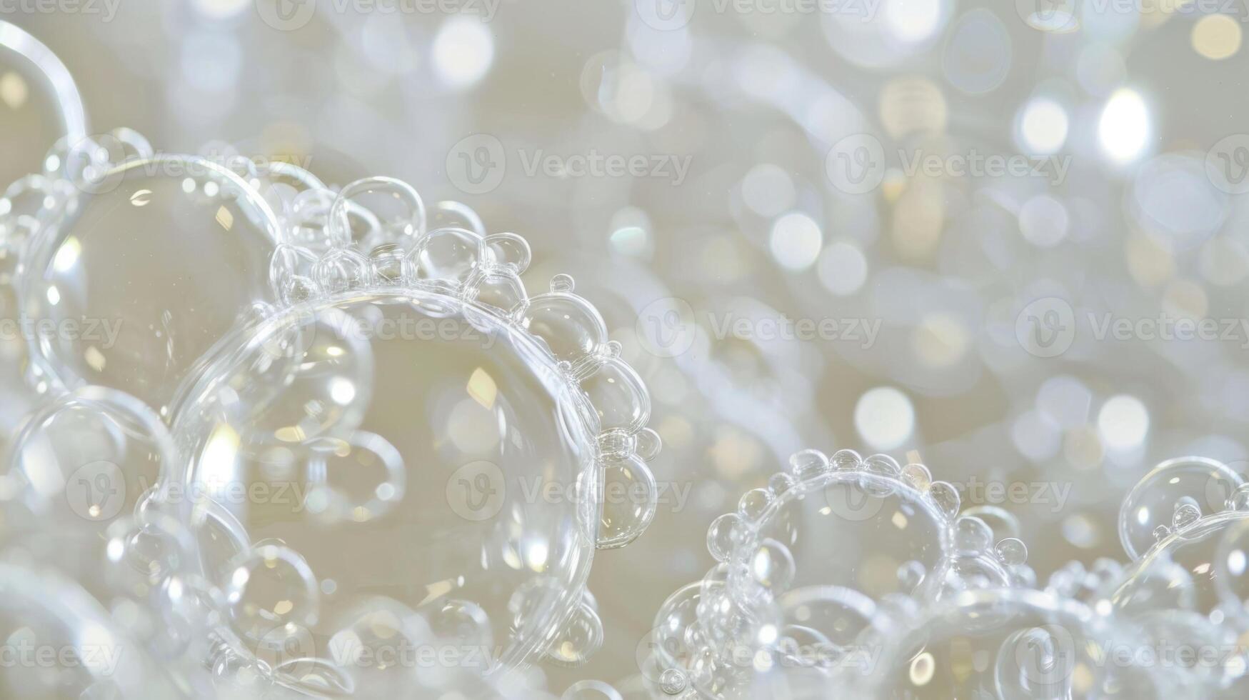Pearly white bubbles gently floating on the surface creating a calming and dreamy texture photo